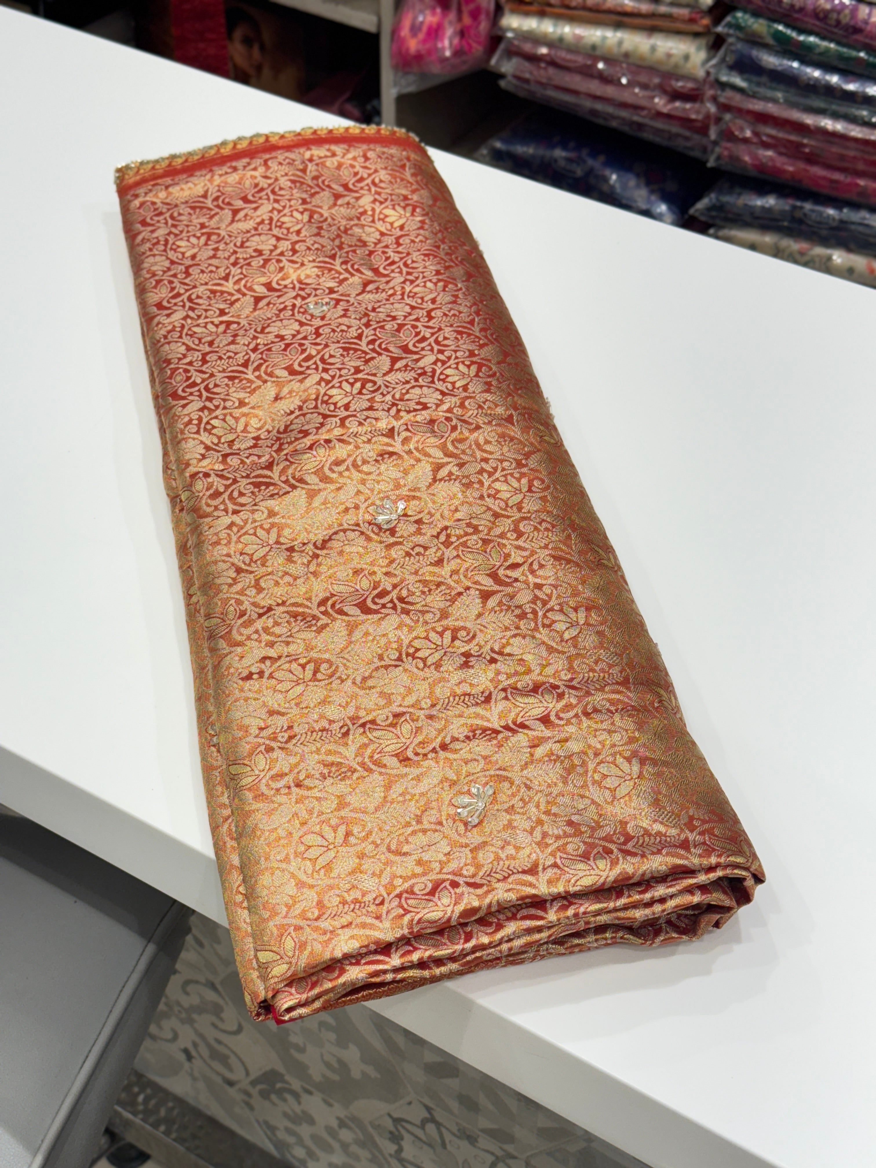 Red Tissue Kanjivaram Hand Embroidery Saree