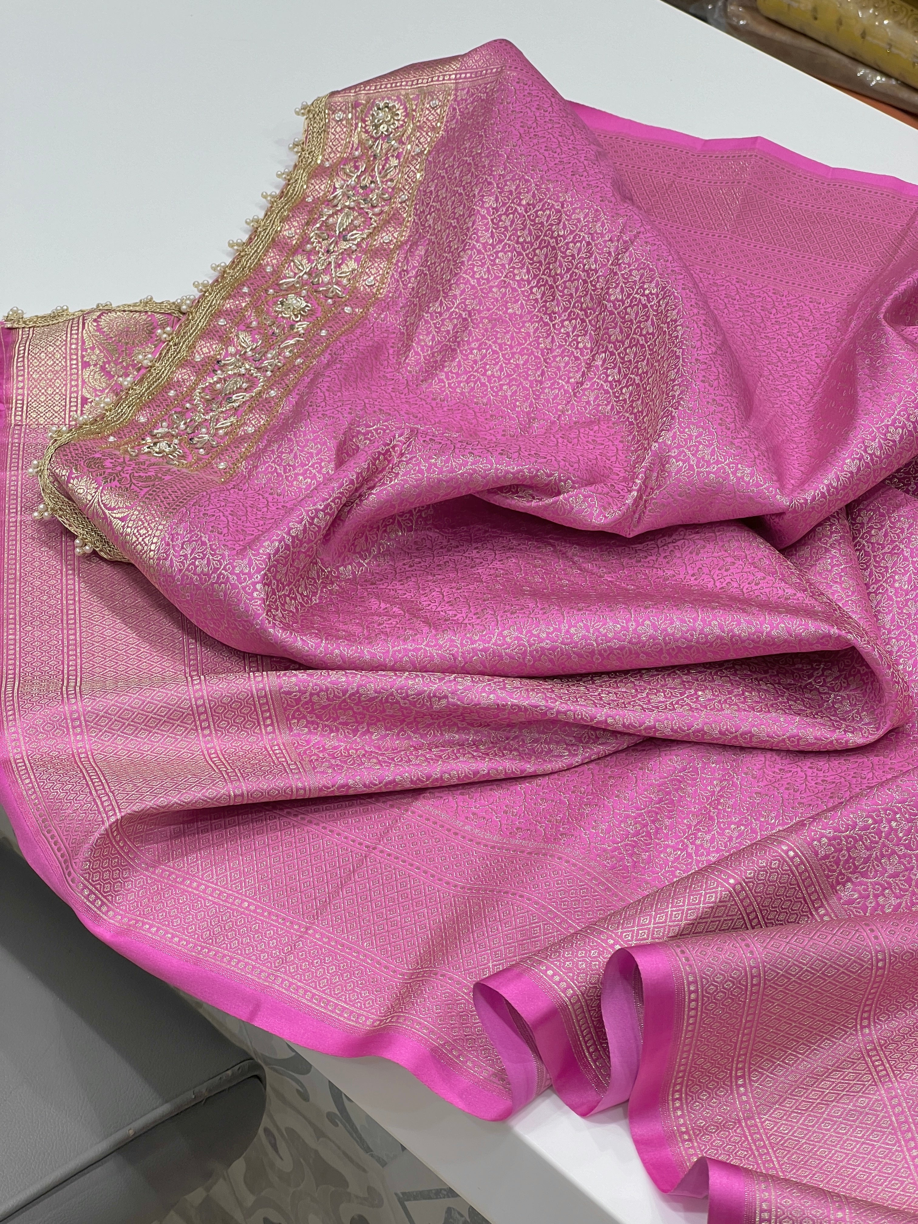 Pink Banarasi Silk Jaal Hand Embroidery