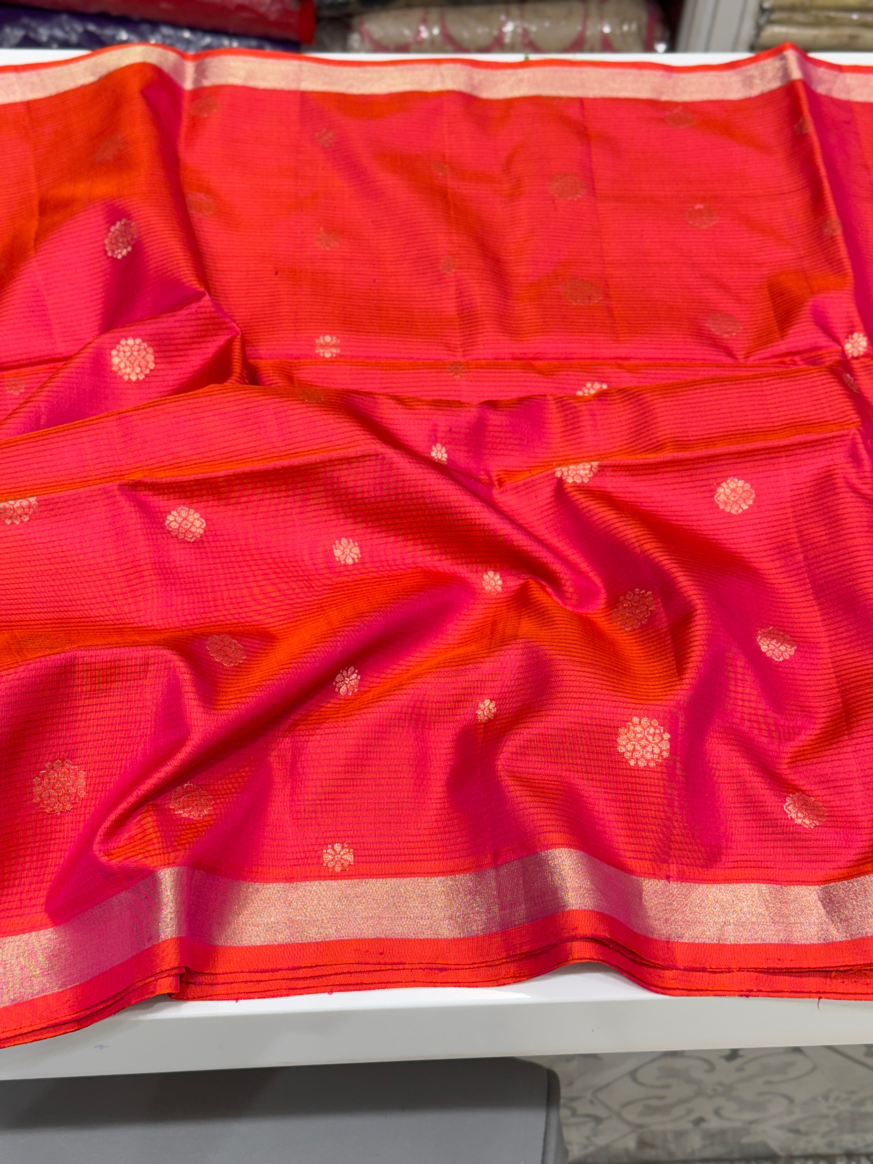 Rani with Yellow Buttis Handloom Kanchipuram Pure Silk Saree