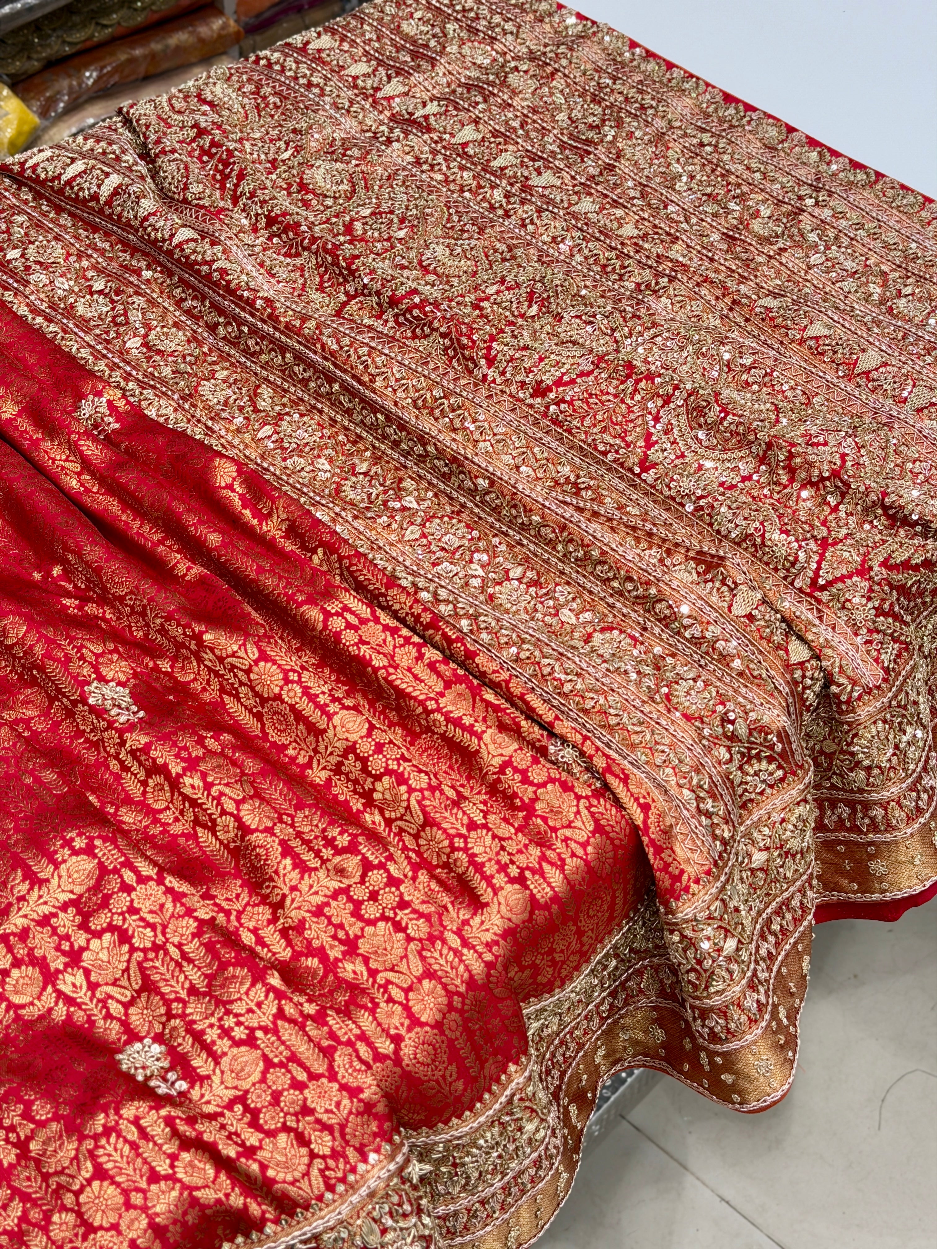 Red Pure Silk Kanjivaram Floral Zardosi Hand Embroidery Saree