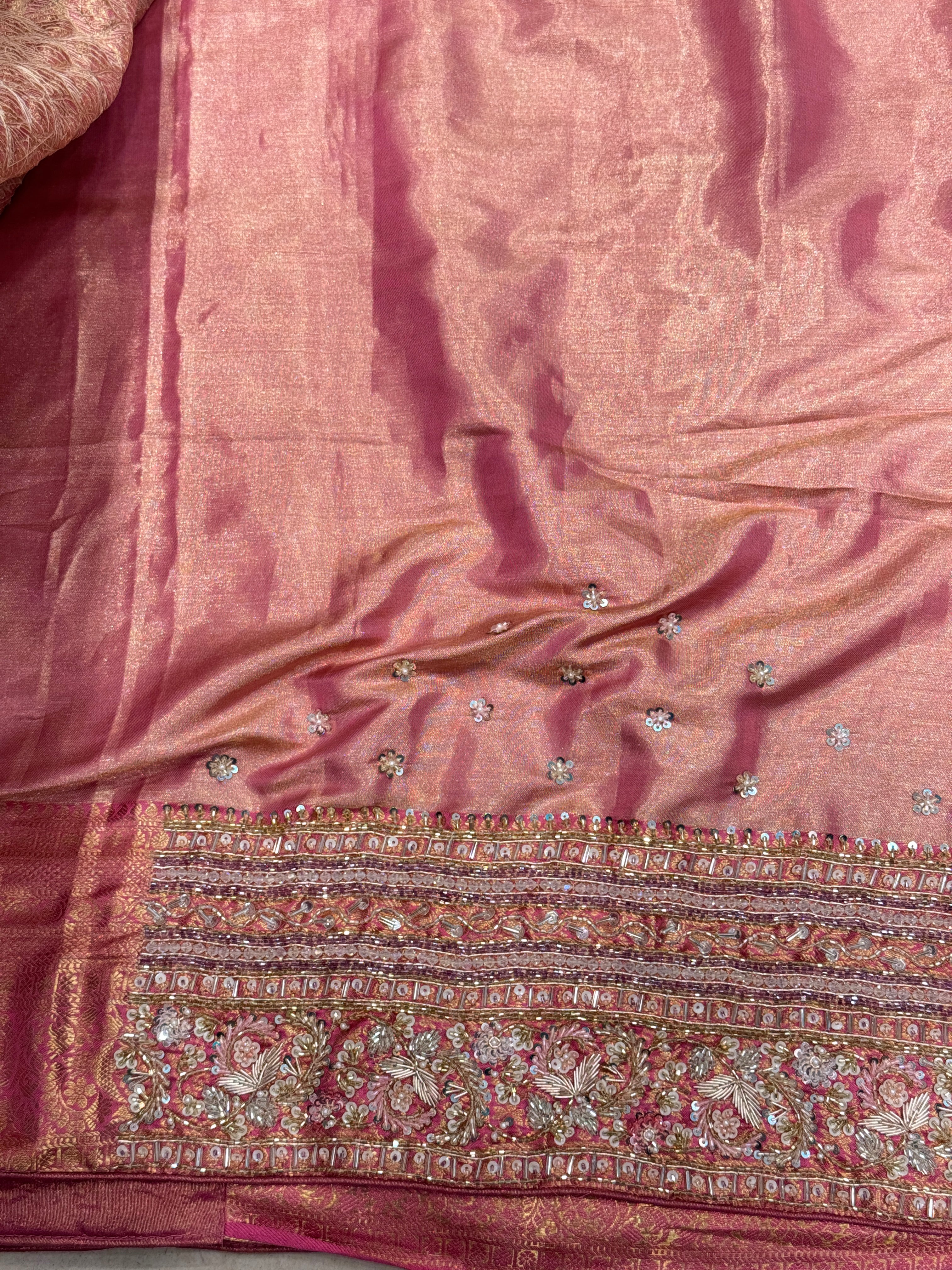 Pink Handloom Kanjivaram Hand Embroidery Saree