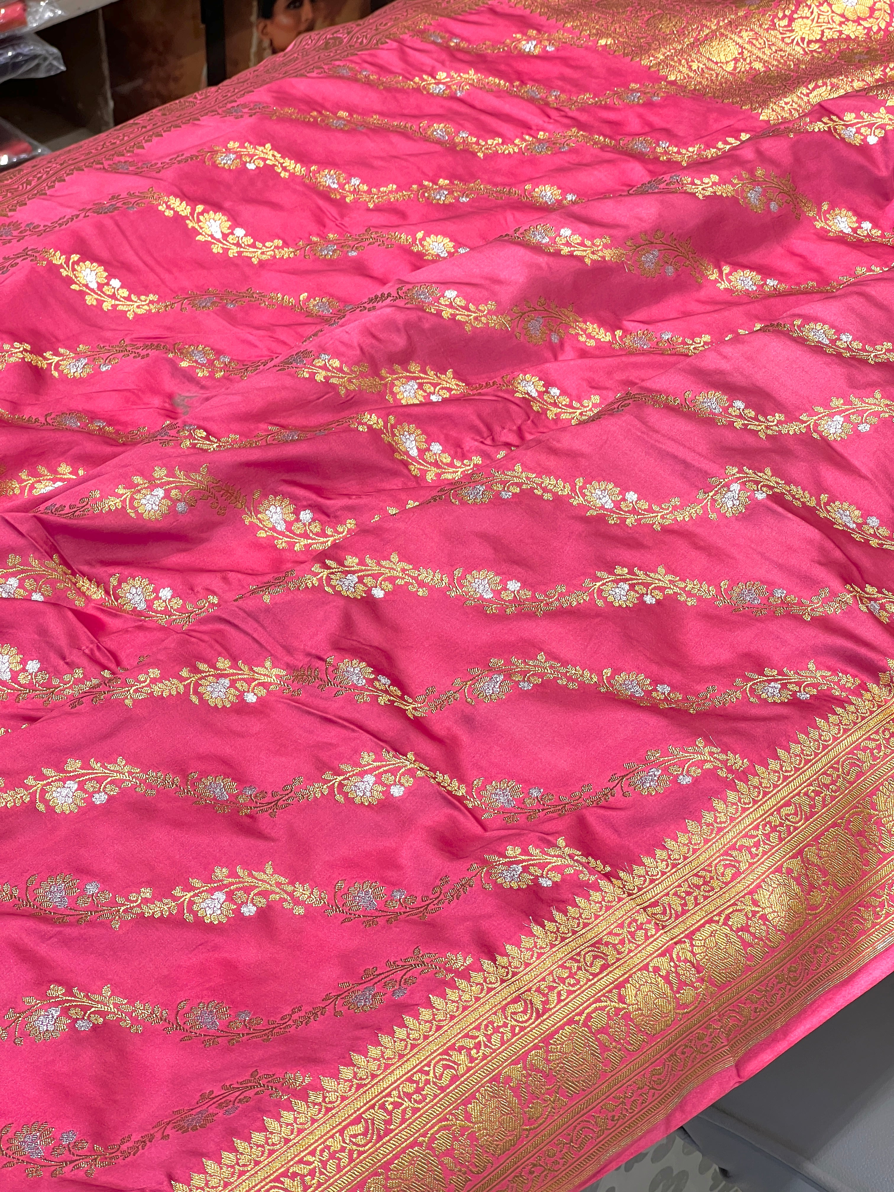 Pink Banarasi Silk Leheriya Saree