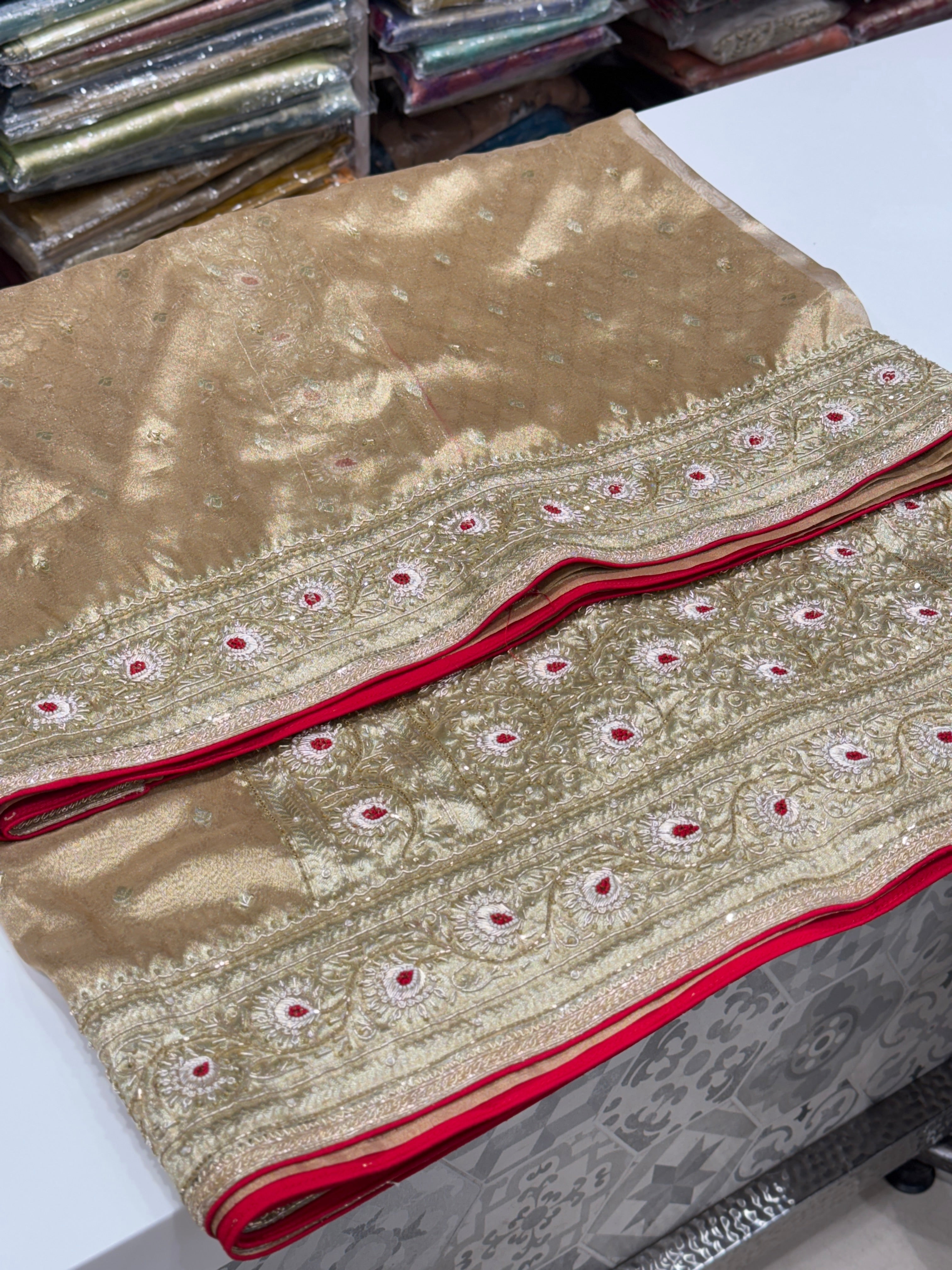 Golden Banarasi Tissue Zardosi Saree