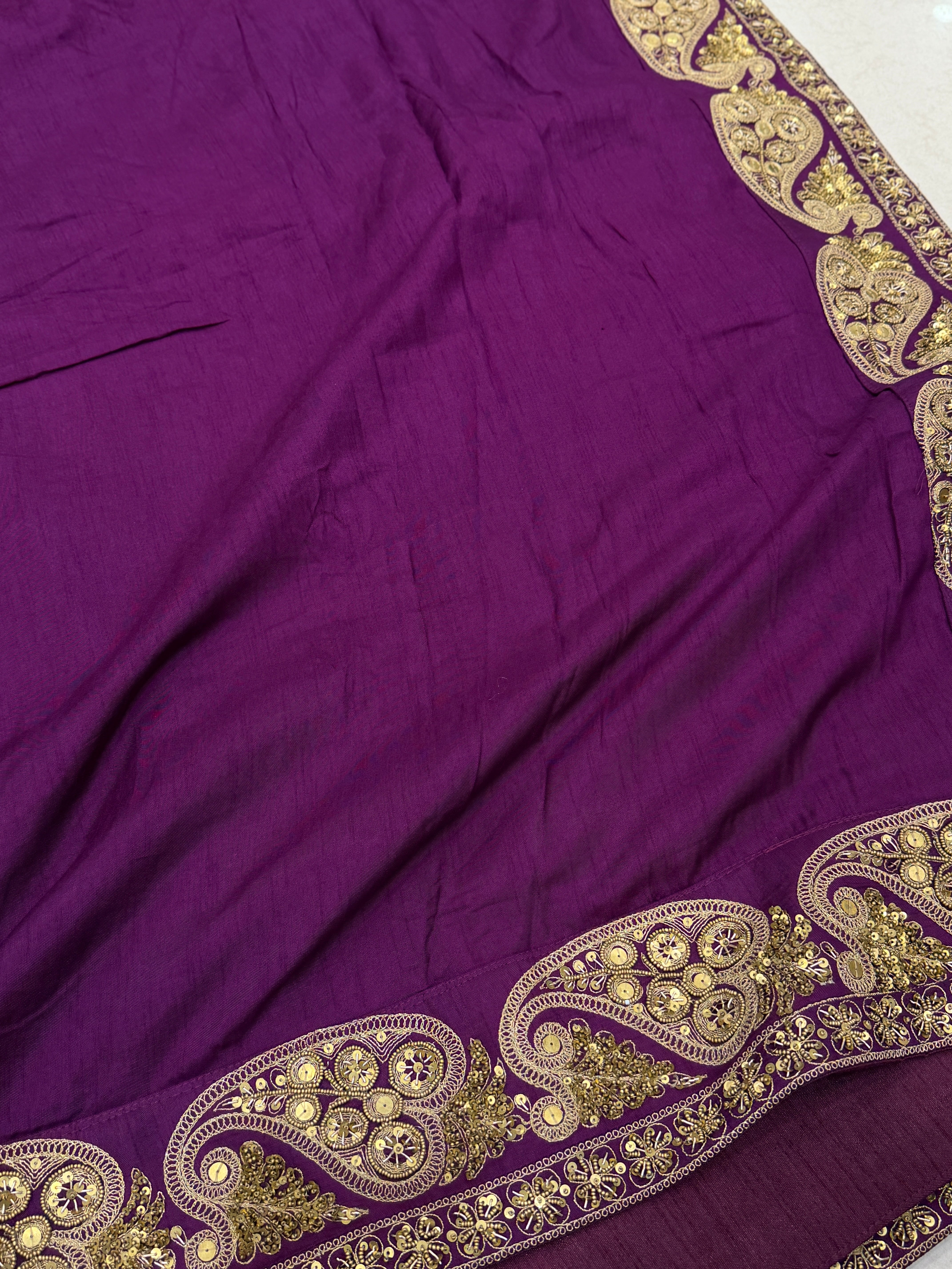 Violet Marodi Embroidery Sabyasachi Inspired Pure Silk Border Saree