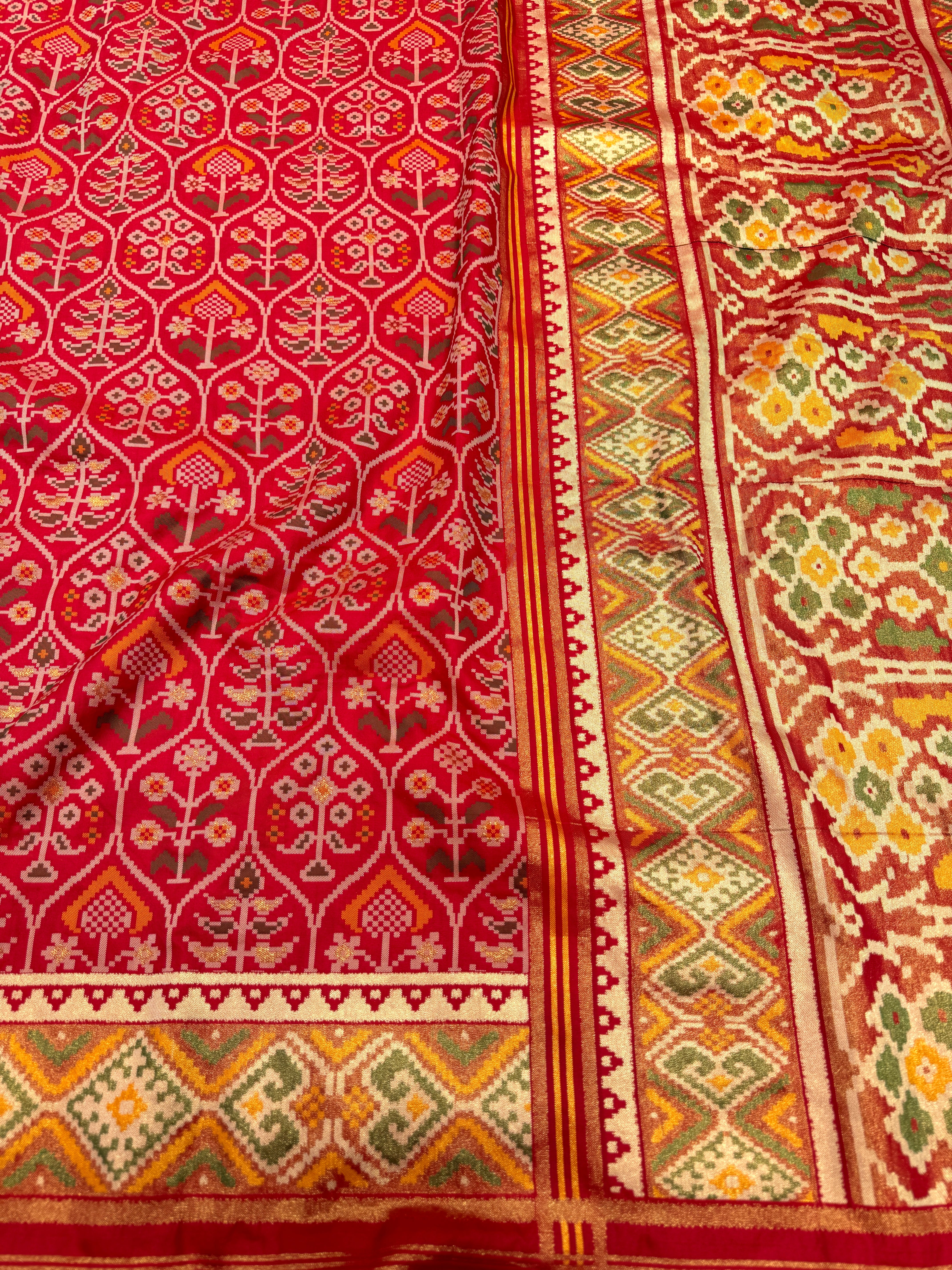 Red Crown Jaal Semi Silk Patan Patola Saree