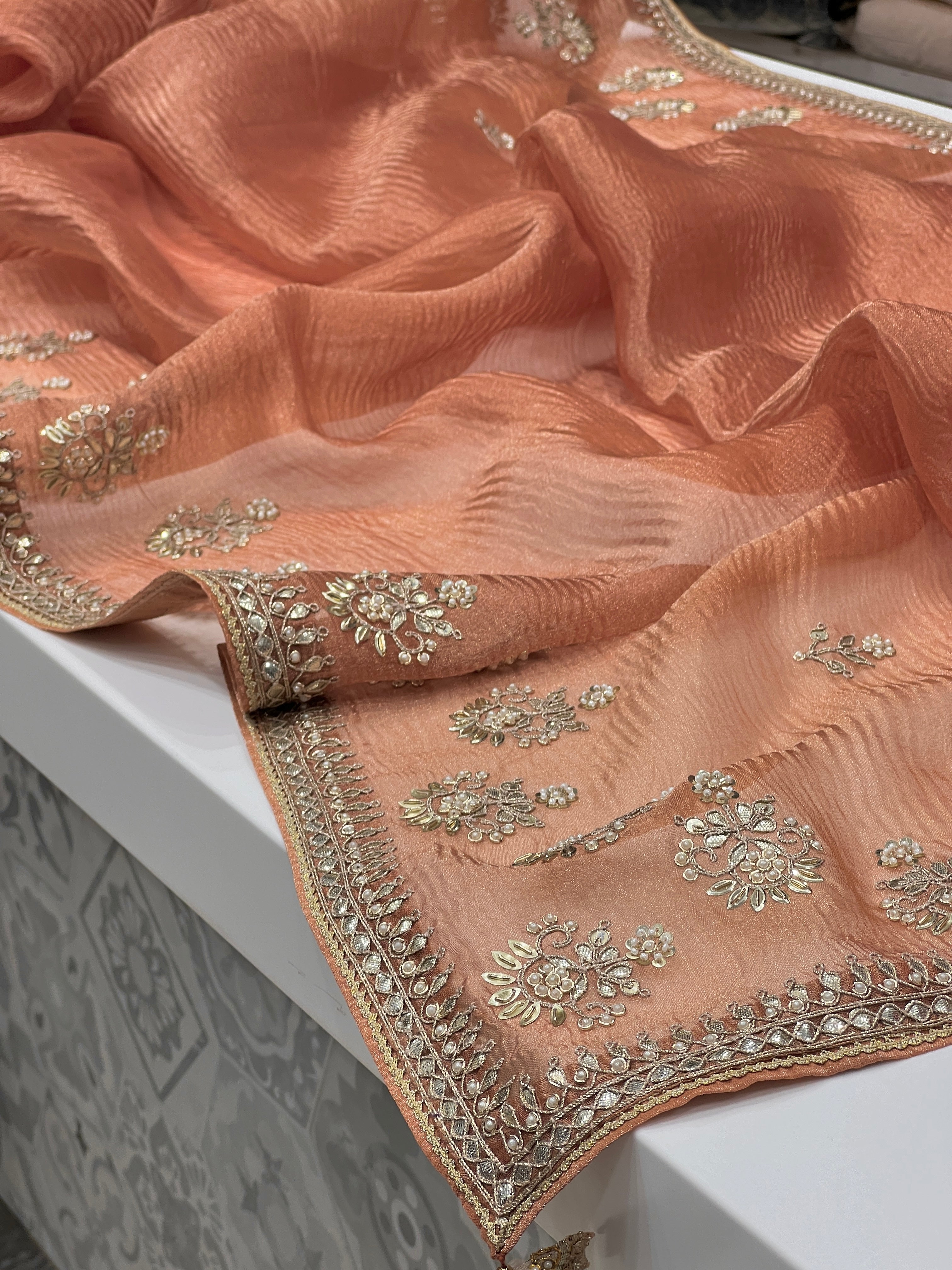 Crushed Tissue Gotapatti Saree