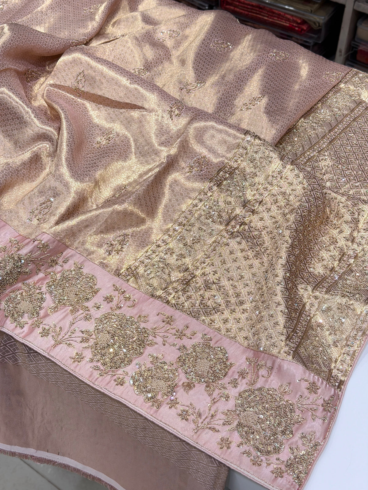 Pink Kanjivaram Floral Zardosi Hand Embroidery Saree