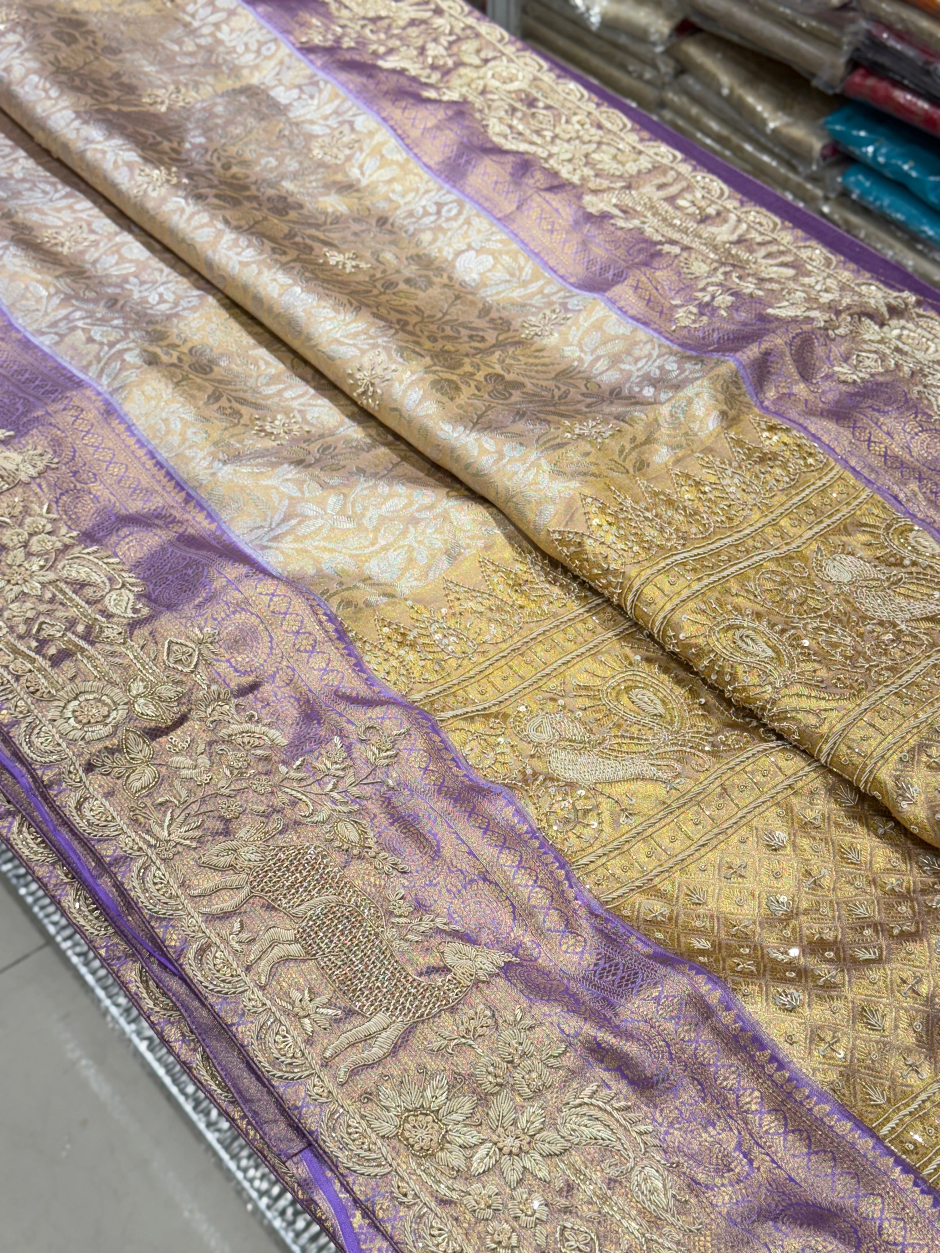 Lilac Kanjivaram Zardosi Figure Hand Embroidery Saree
