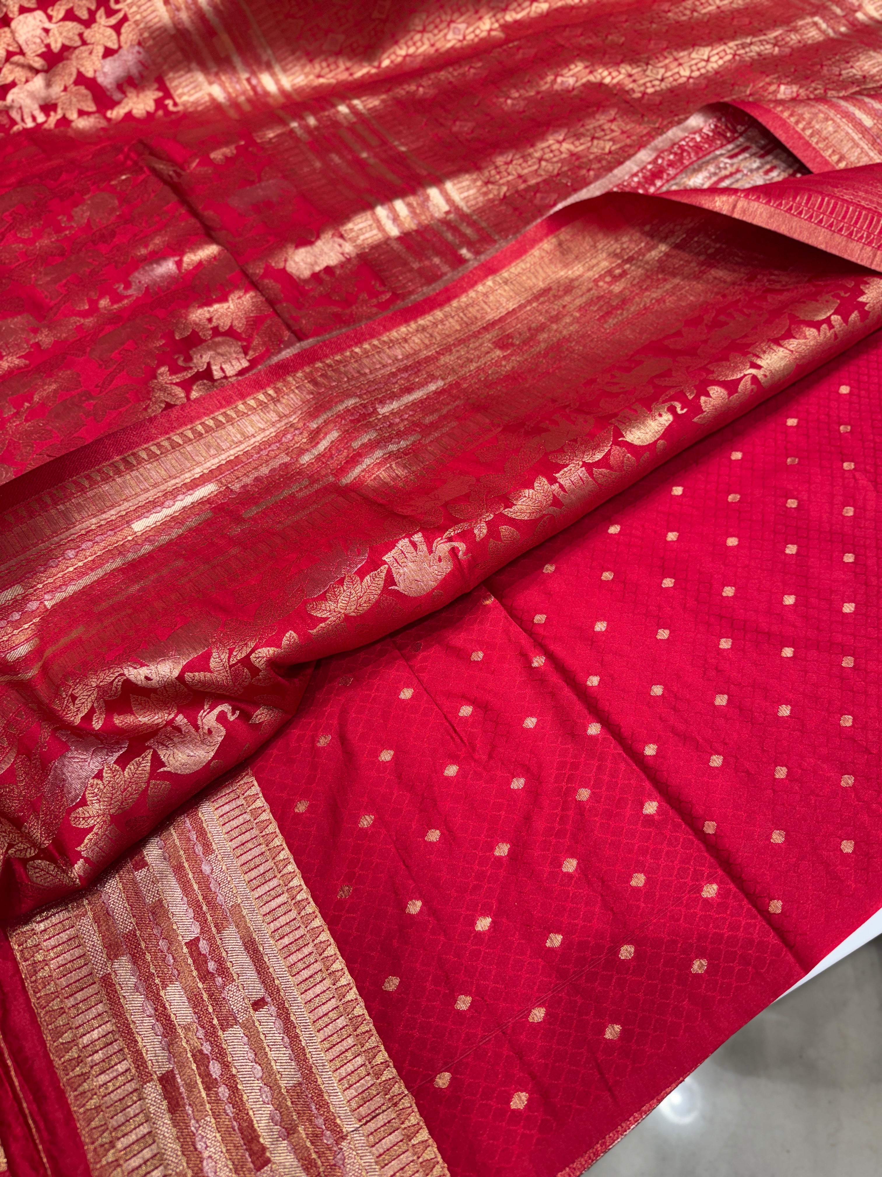 Red Banarasi Soft Silk Semi Elephant Motif Saree