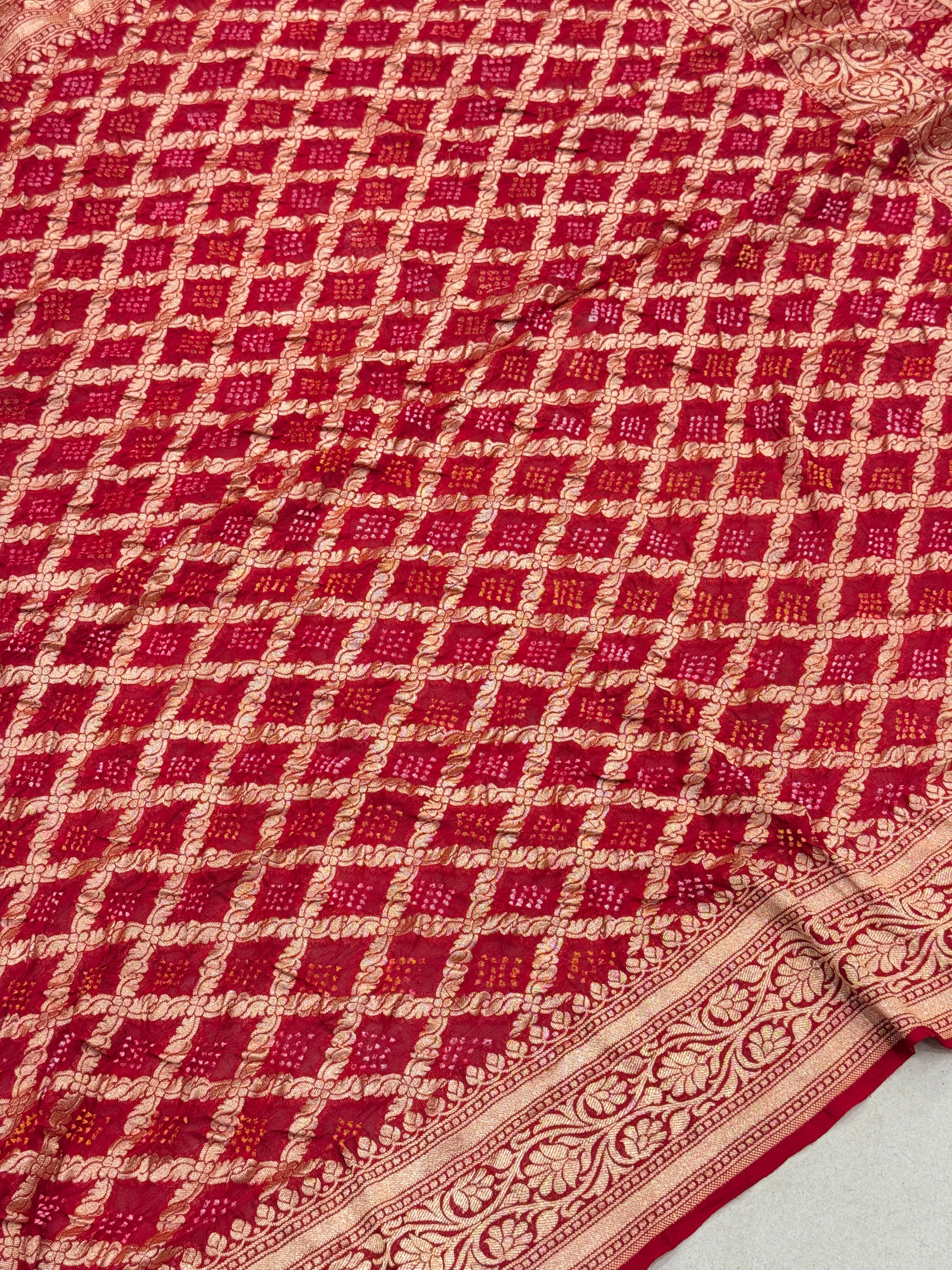 Red Bandhej Bandhini Saree