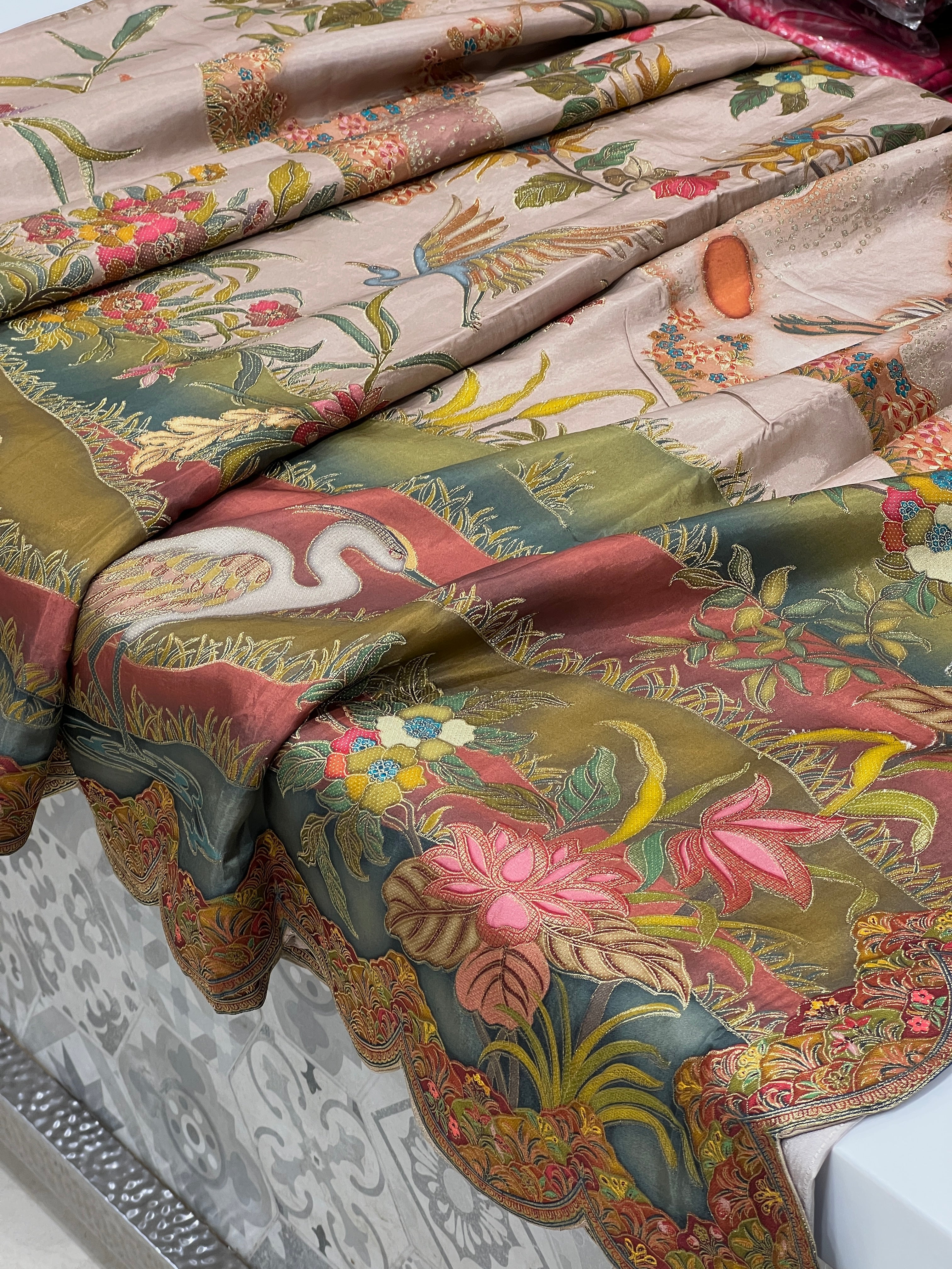 Nude Beige Munga Silk Landscape Saree
