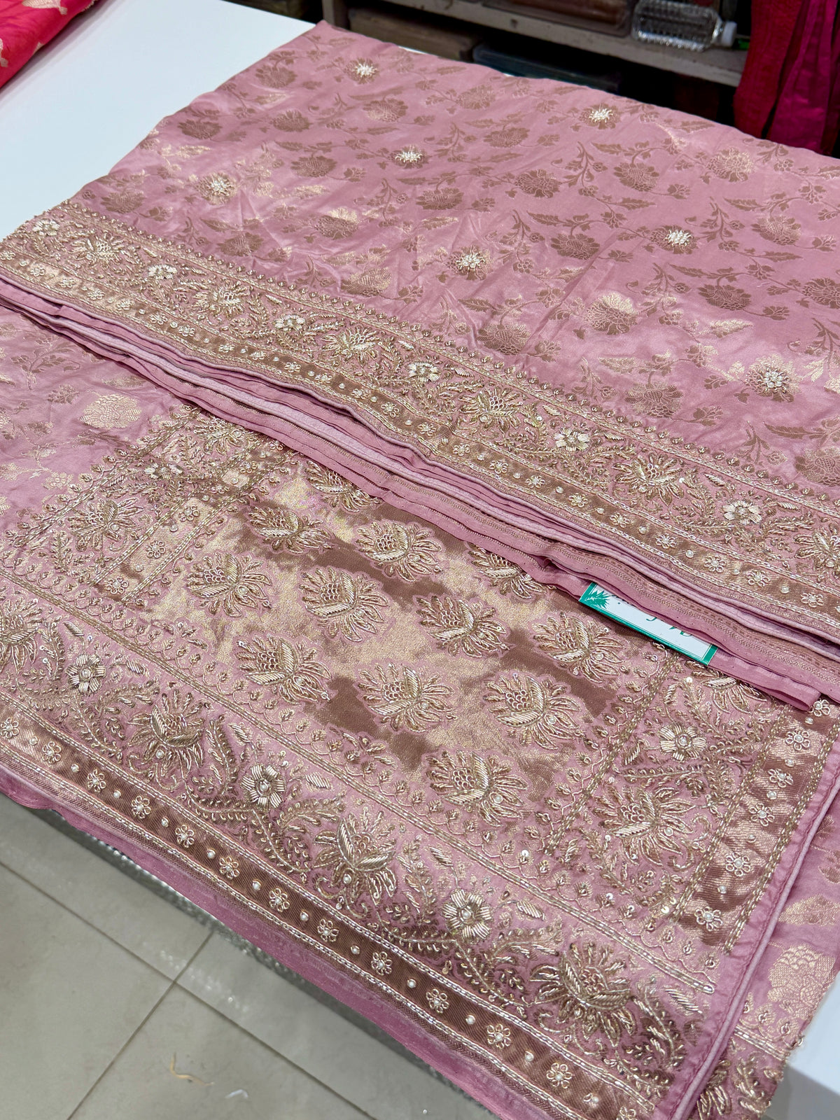 Lilac Pink Jaal Handloom Banarasi Katan Silk Zardosi Hand Embroidery Saree