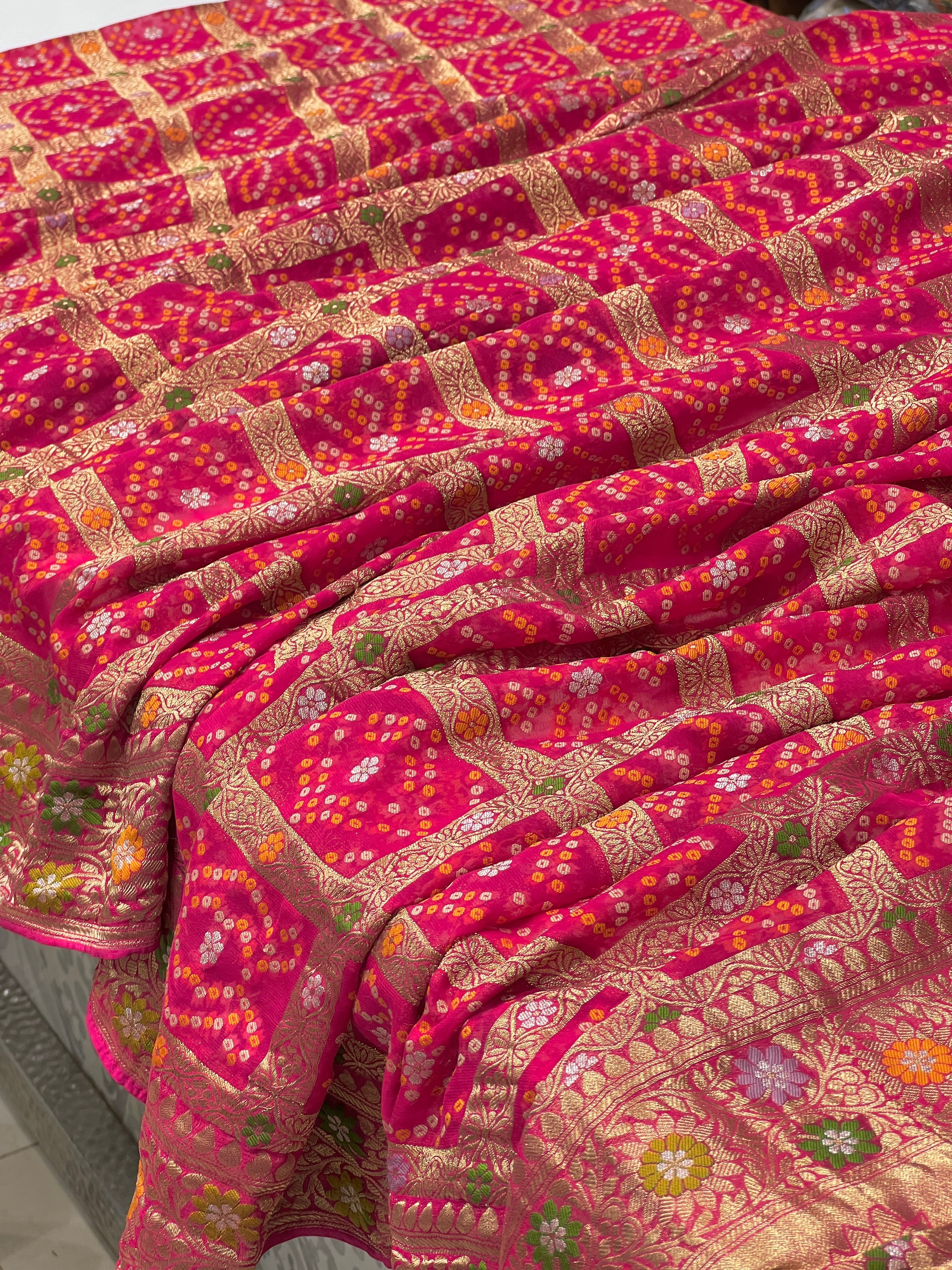 Rani Gharchola Saree with Meenakari