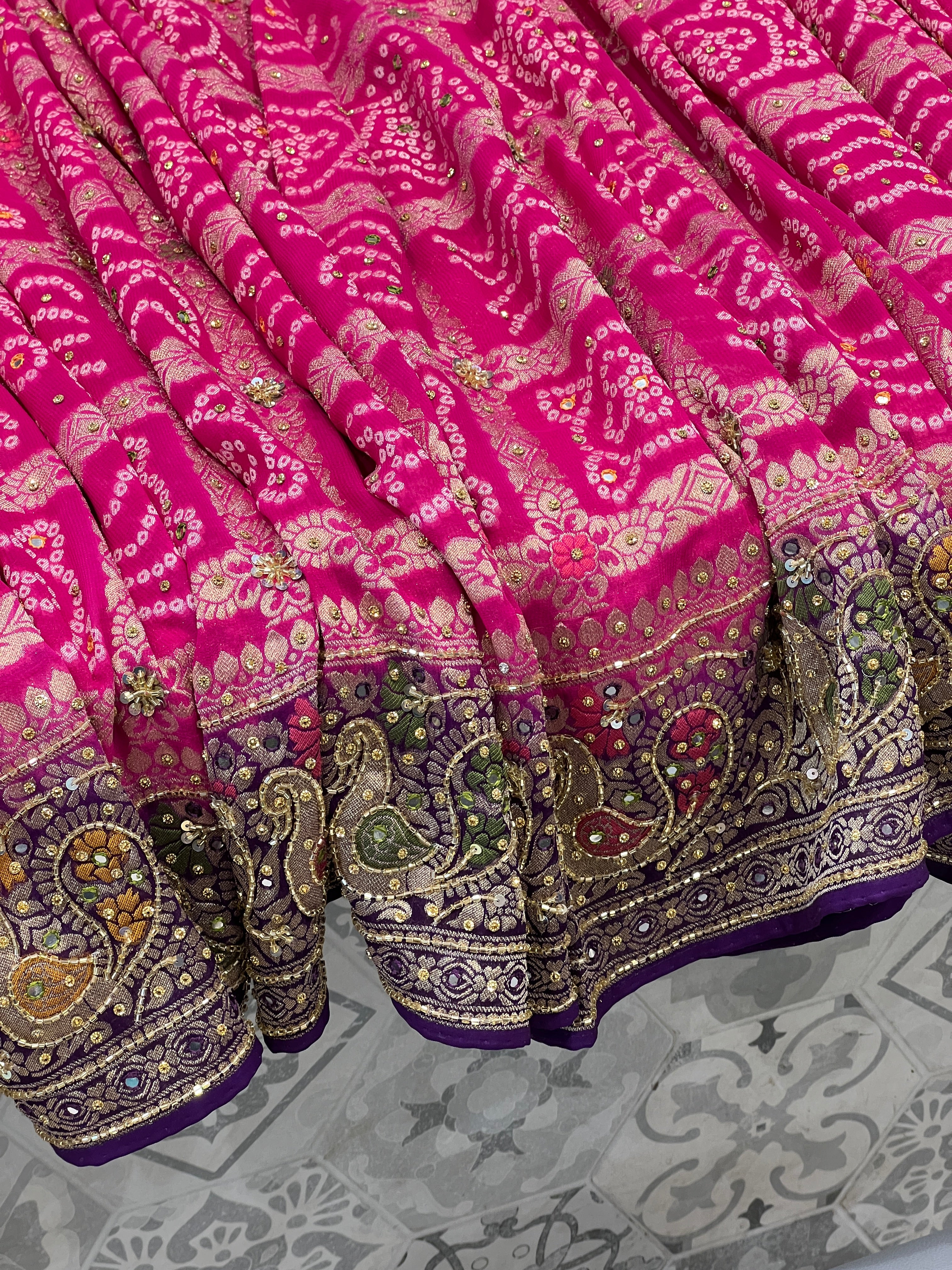 Rani Purple Gharchola Hand Embroidery Saree