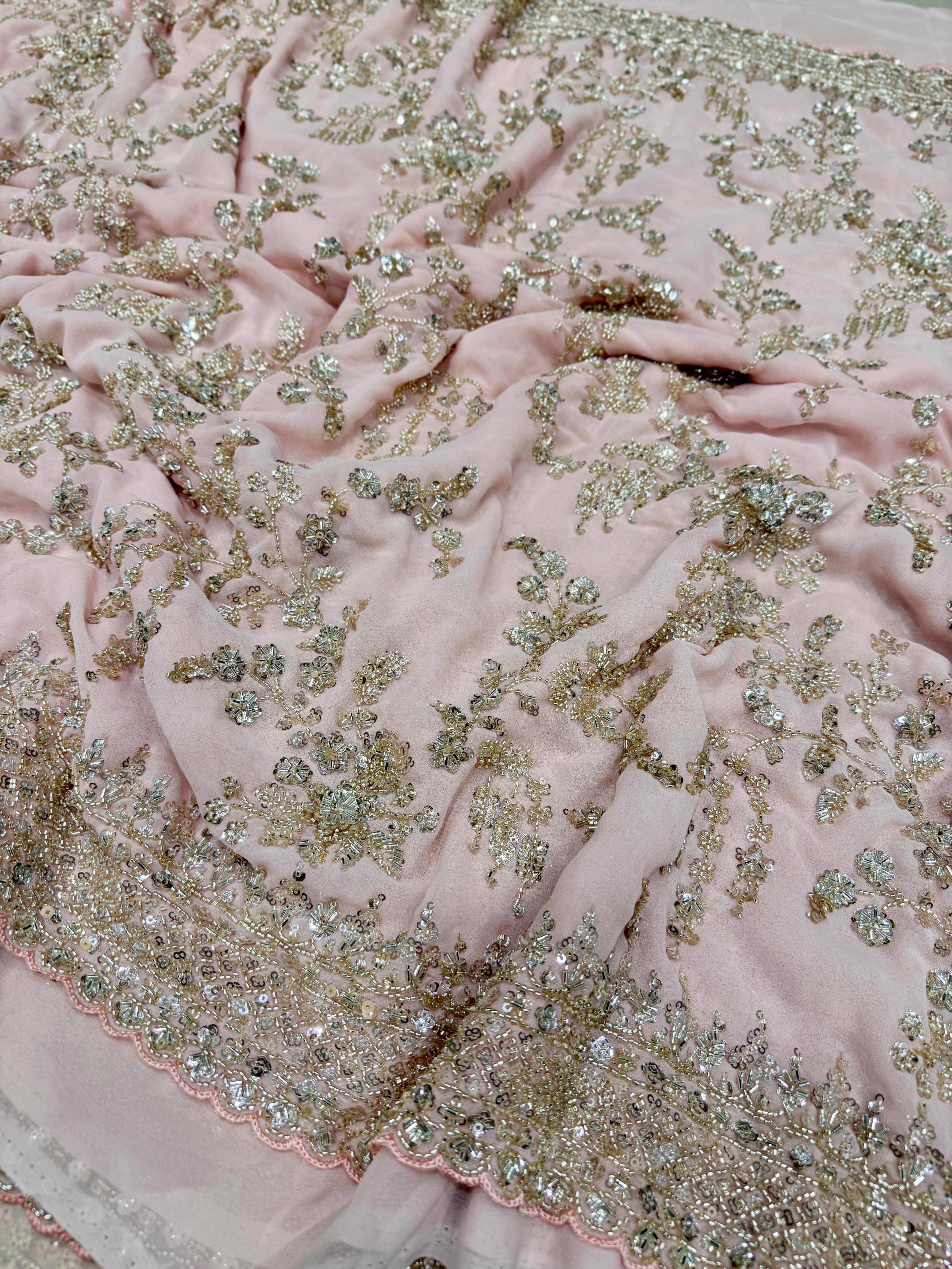 Baby Pink Manish Malhotra Inspired Georgette Moti Sequin Jaal Saree