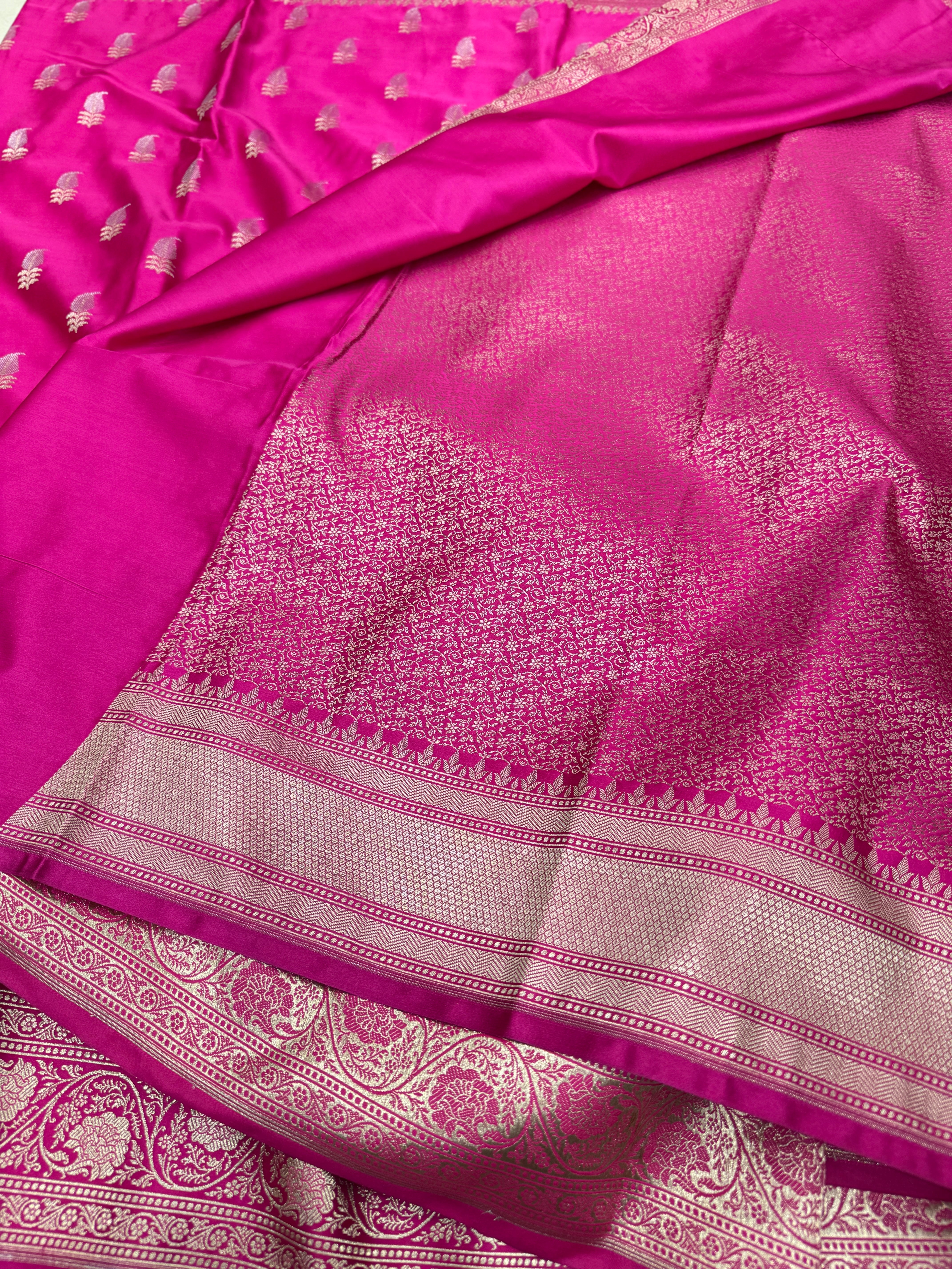 Rani Pink Banarasi Silk Sona Roopa Buttis Saree