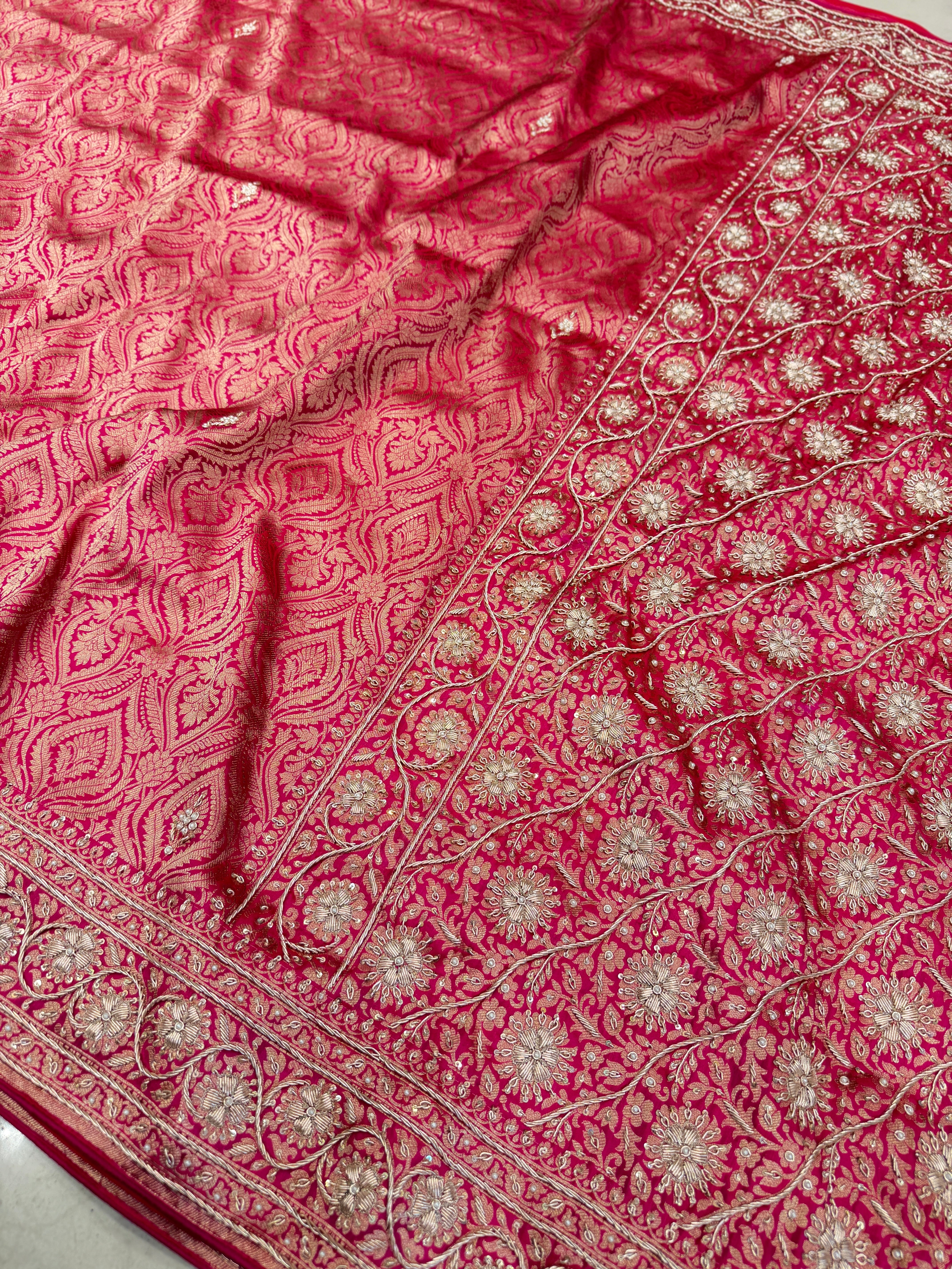 Rani Brocade Banarasi Katan Zardosi Hand Embroidery Saree