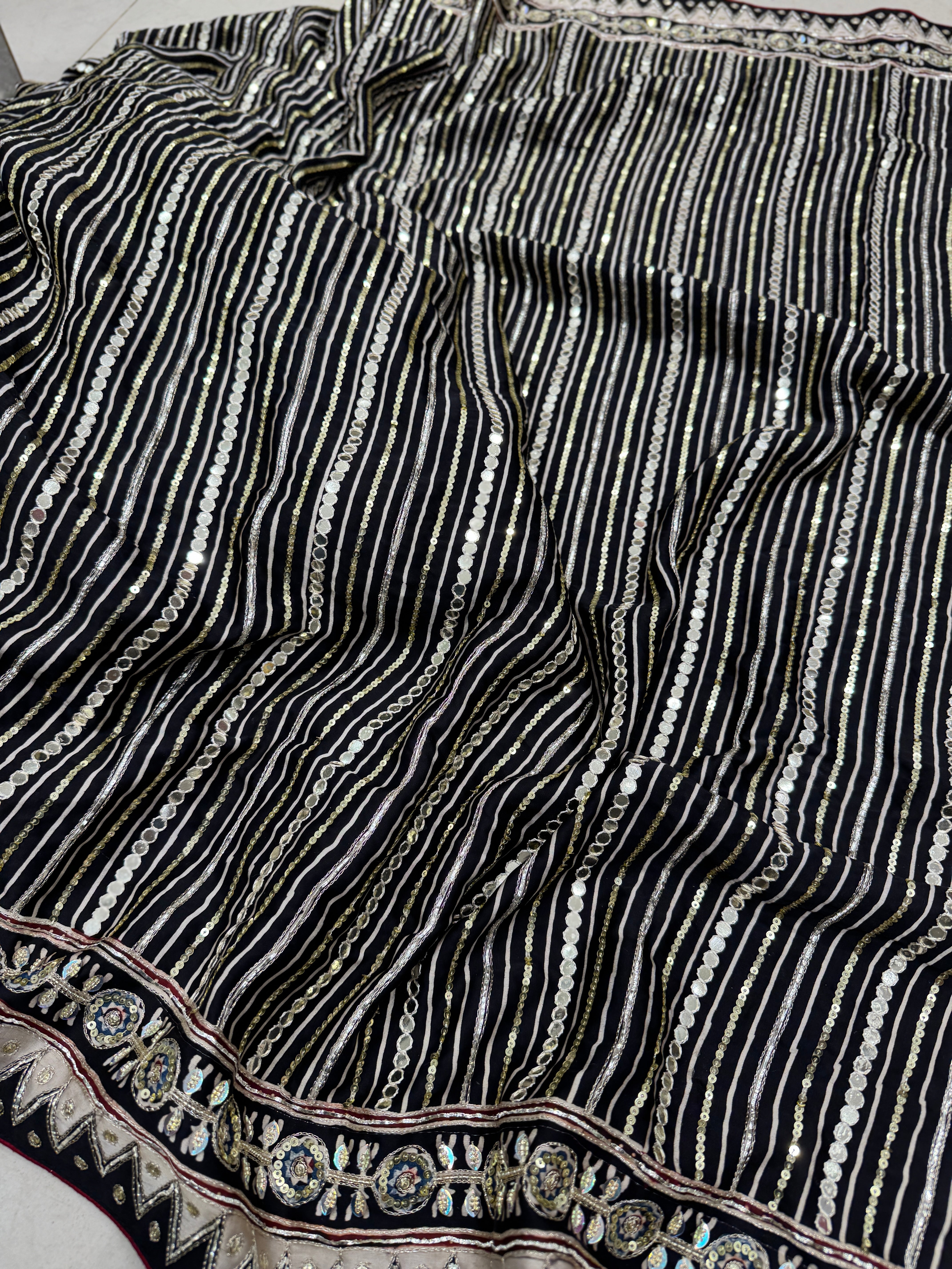 Black Red Contemporary Mirror Ajrakh Hand Embroidery Saree