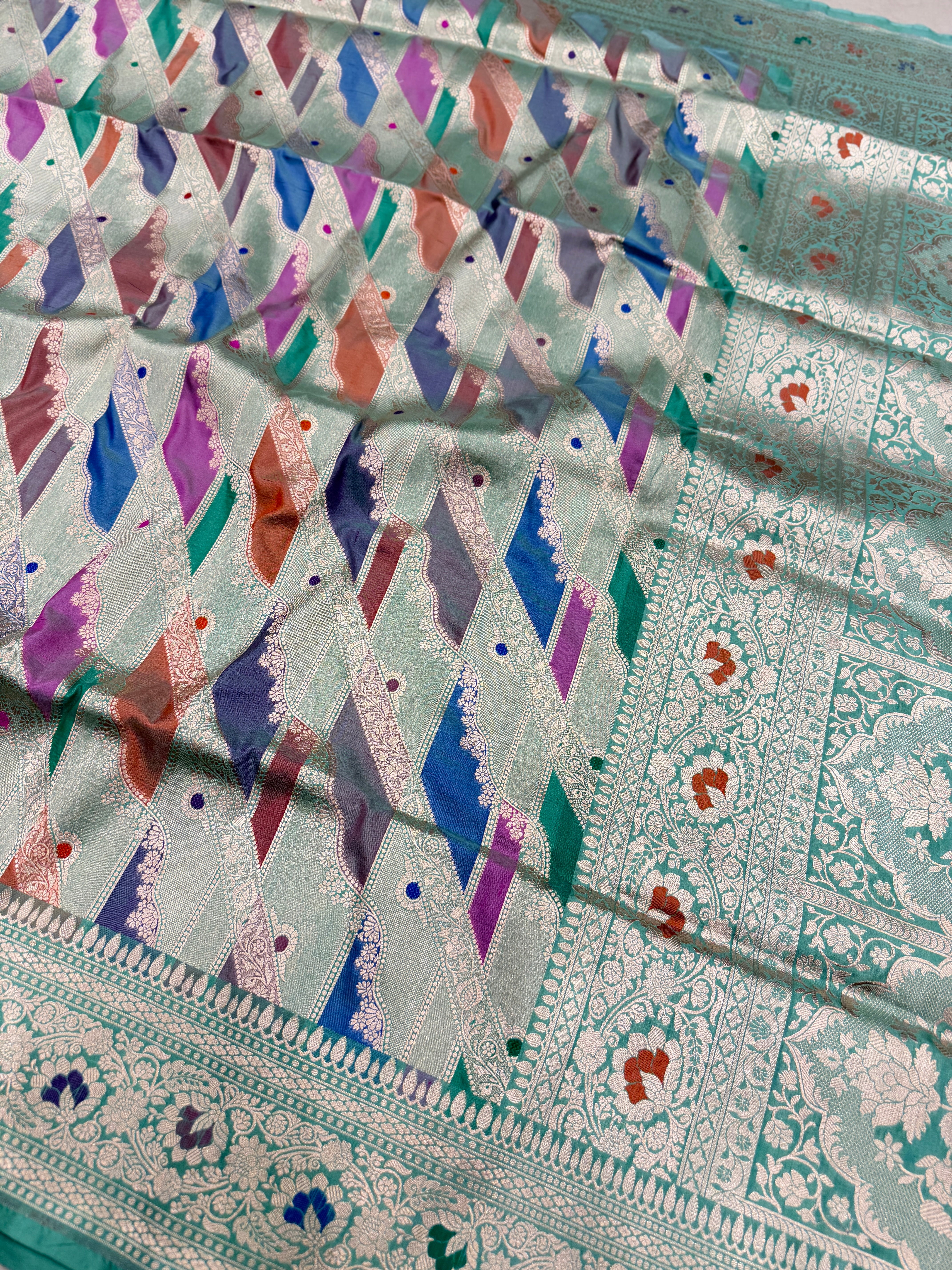 Sea Green Banarasi Rangkat Handloom Katan Pure Silk Saree
