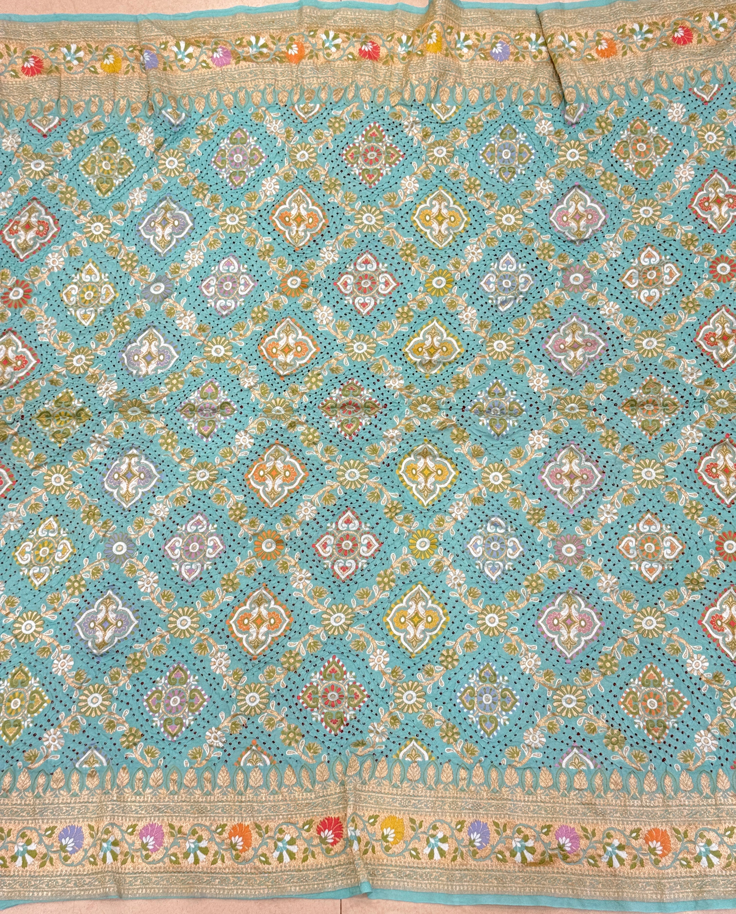 Pastel Turquoise Meenakari Handloom Bandhej Georgette Dupatta