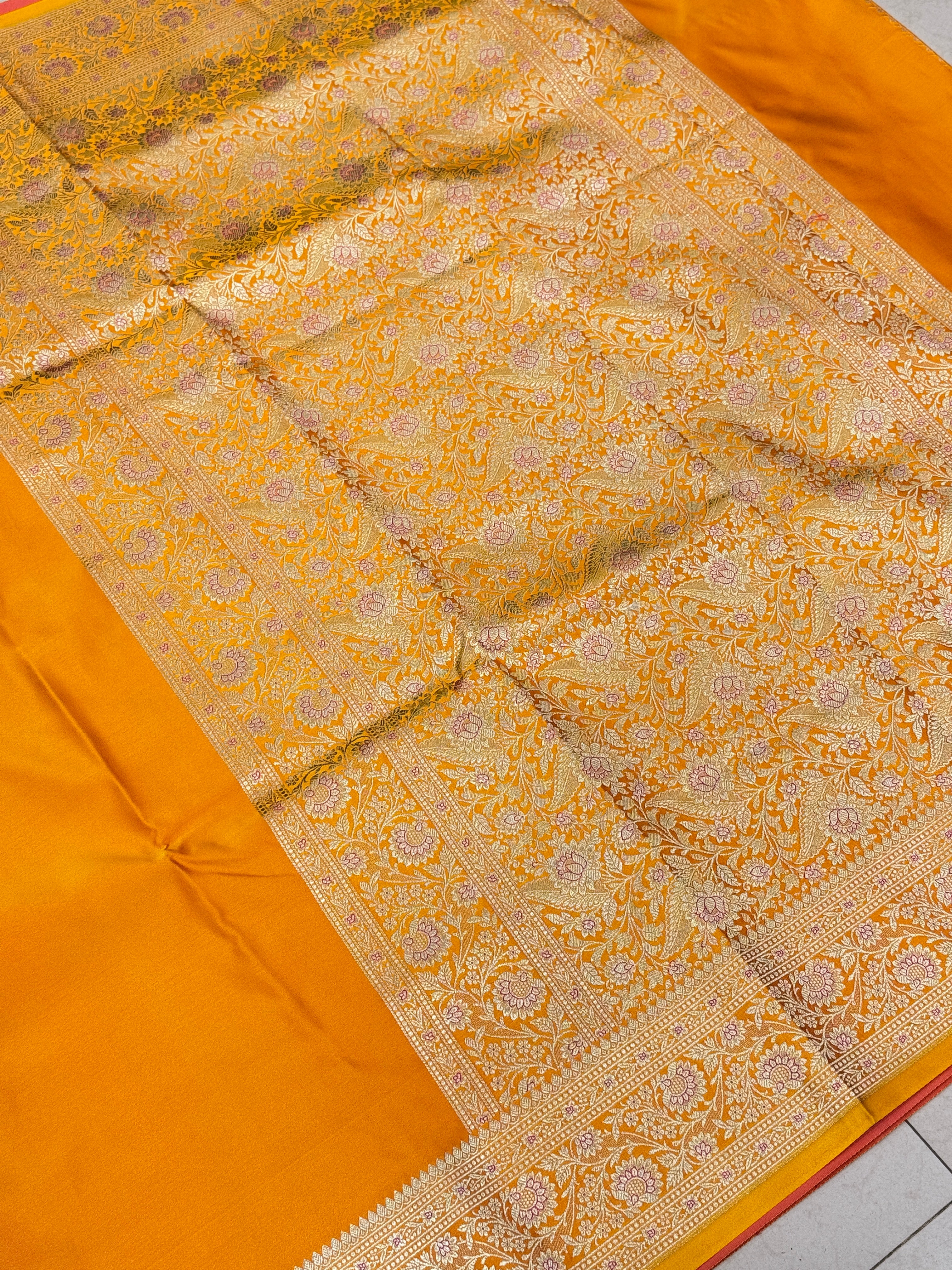 Mango Yellow Banarasi Plain Upside Down Border Saree