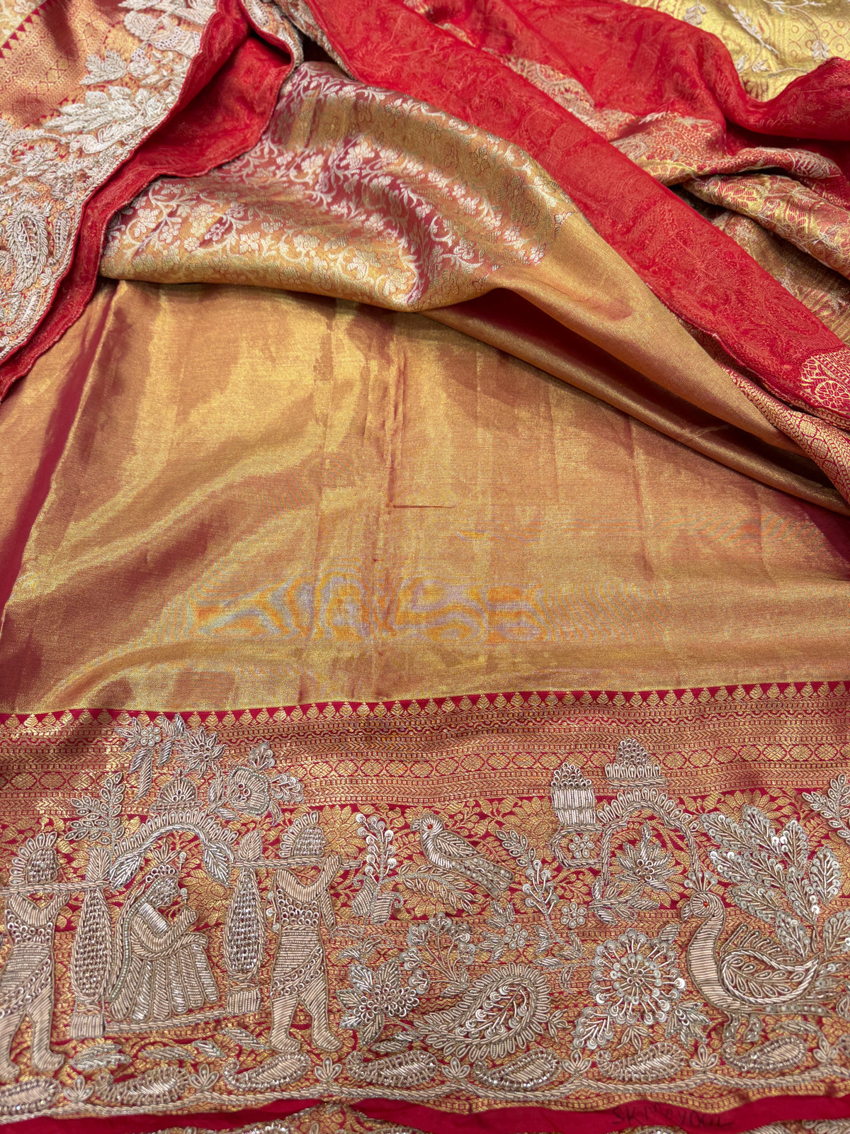 Red Tissue Kanjivaram Zardosi Doli Hand Embroidery Saree