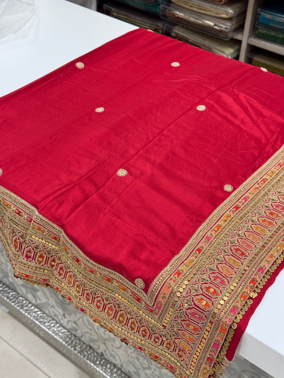 Red Pure Silk Sabyasachi Inspired Marodi Embroidery Saree