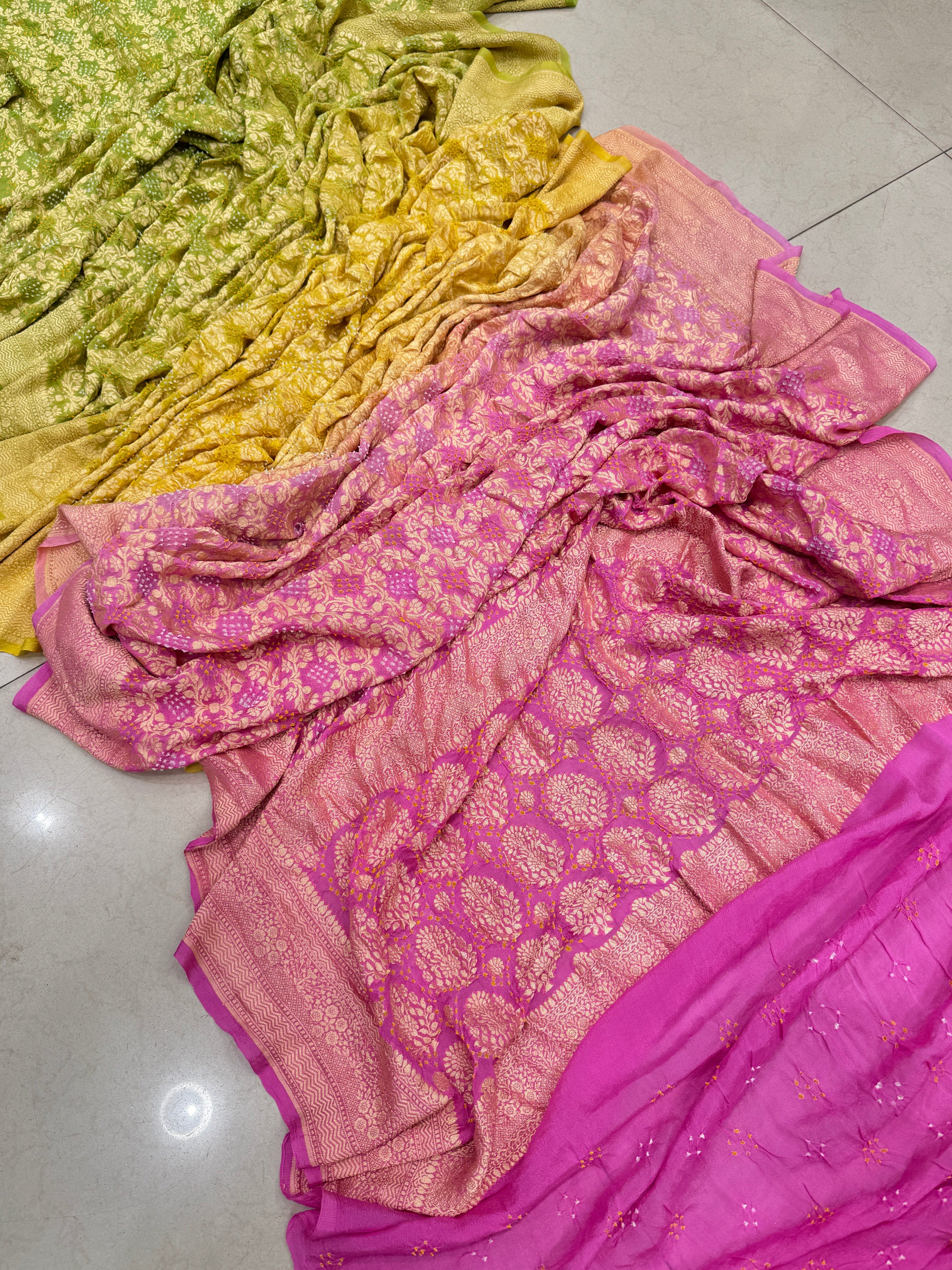 Shaded 6 colour Bandhej Bandhini Saree