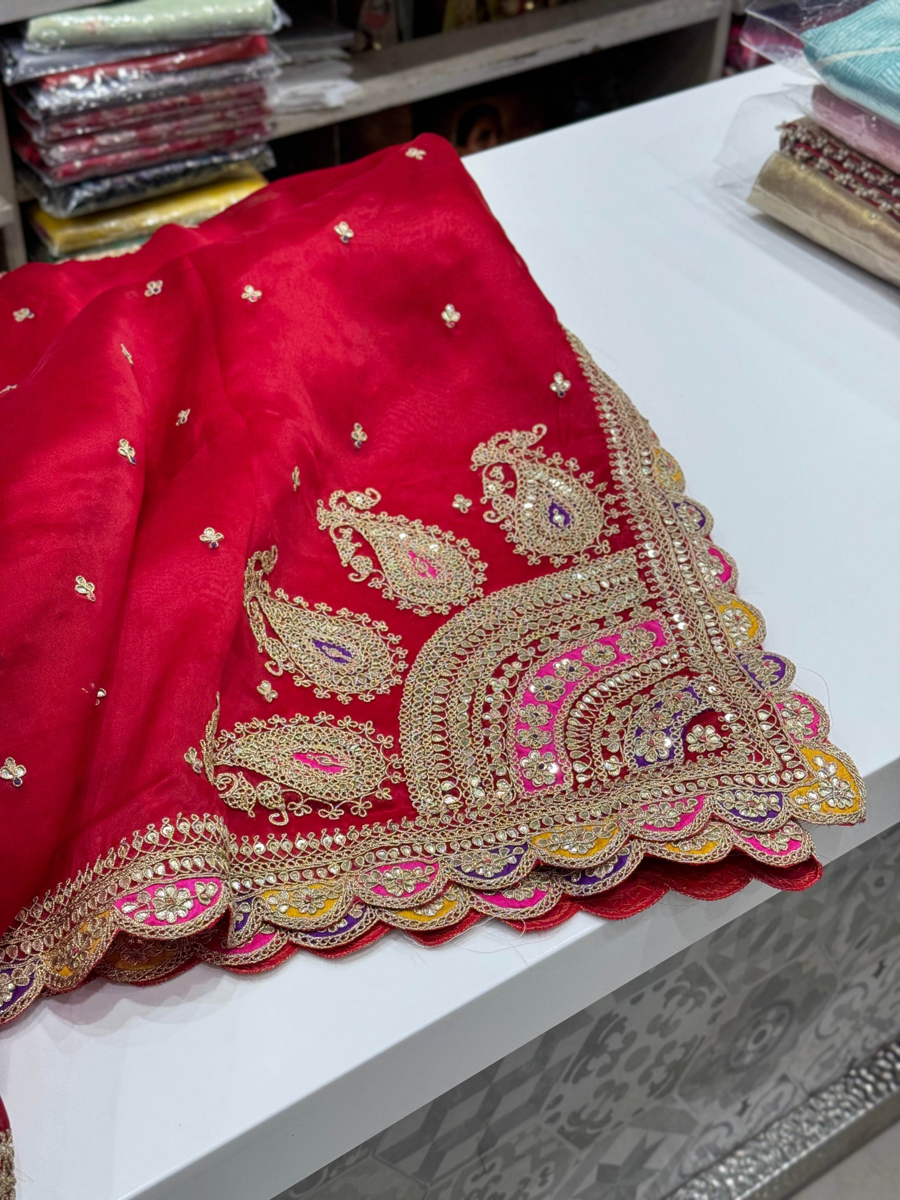 Red Organza Dori Gotapatti Saree