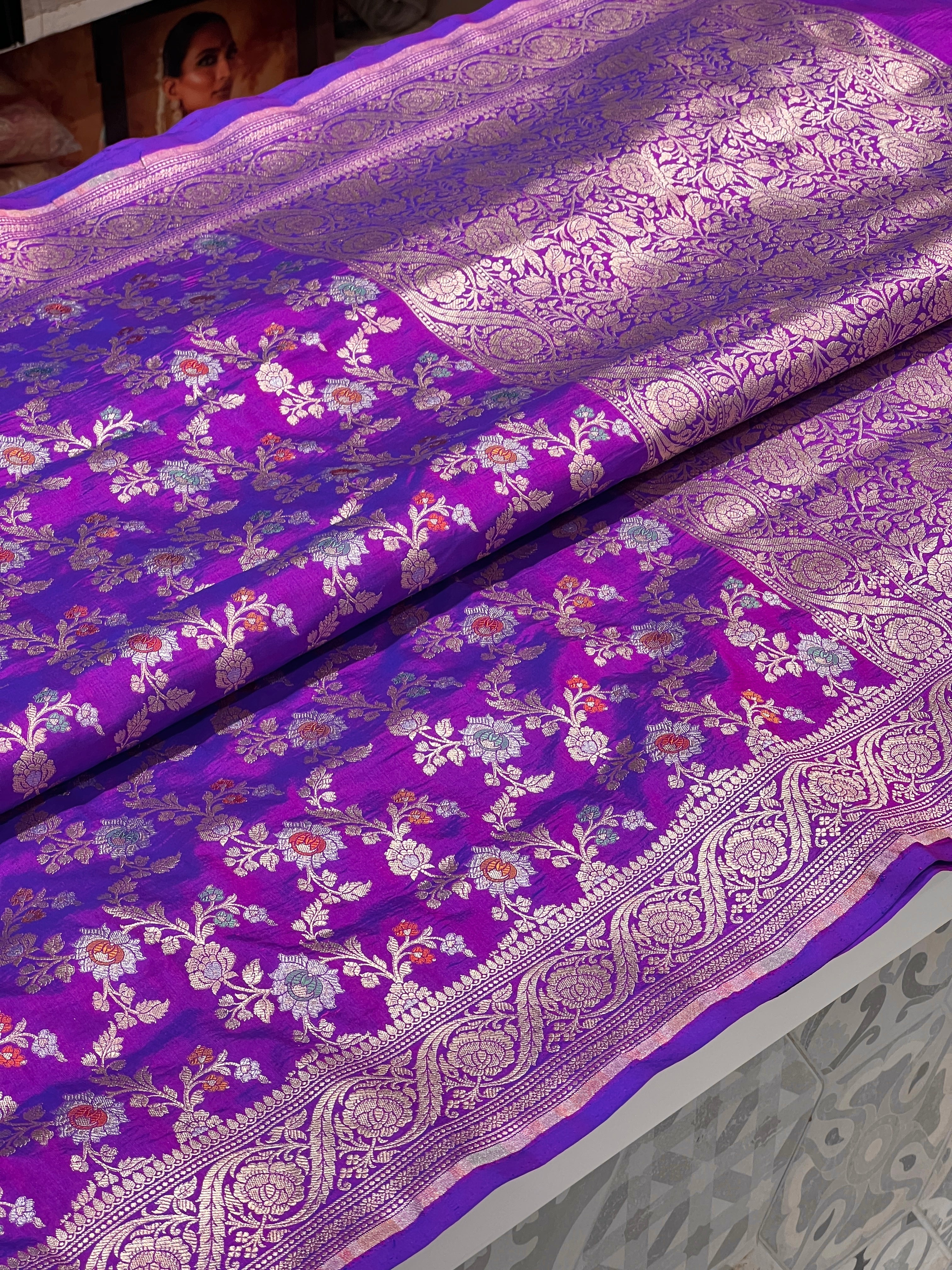 Purple Katan Silk Meenakari Jaal Saree