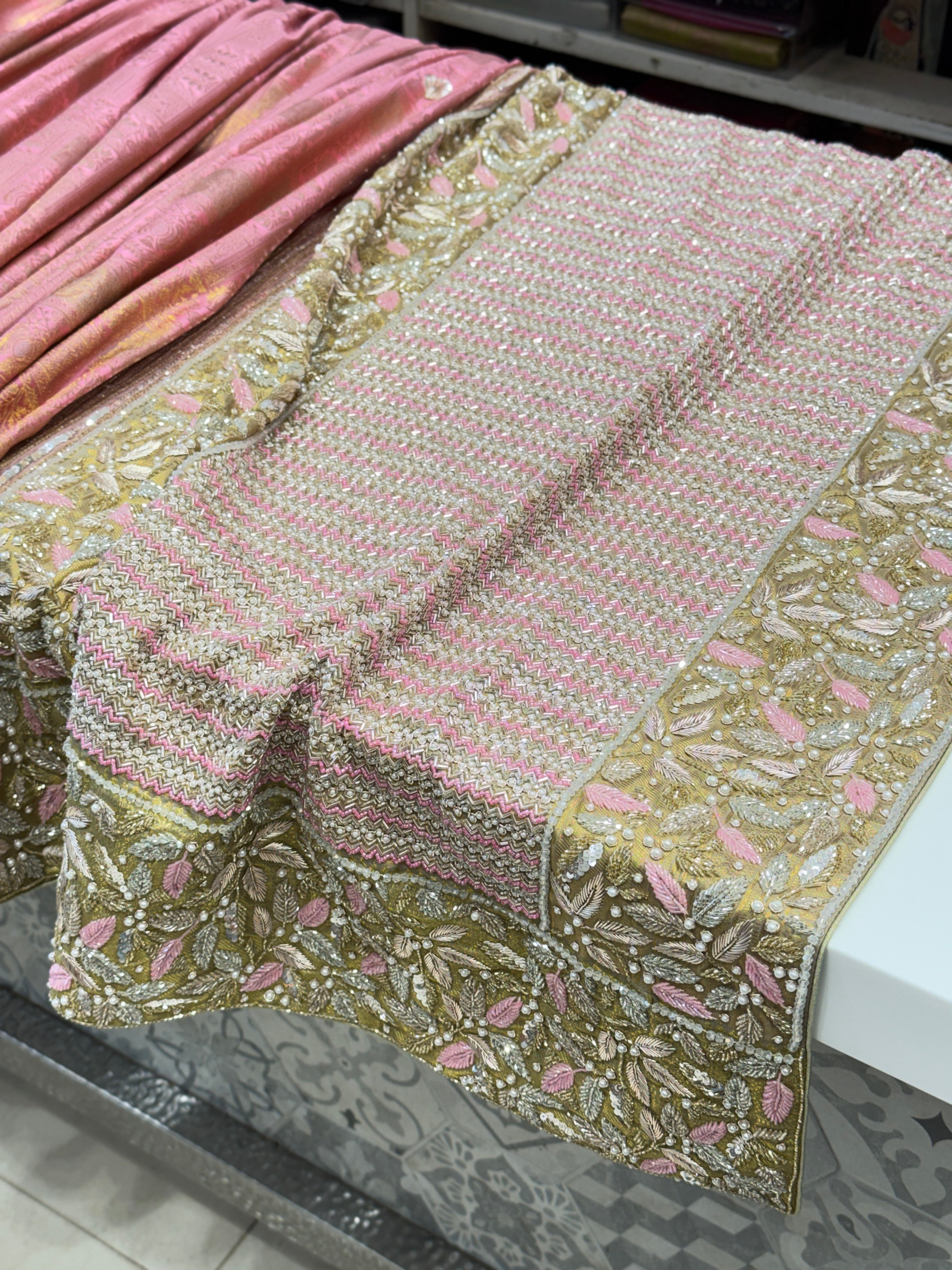 Pink Pure Kanjivaram Hand Embroidery Saree with Heavy Blouse