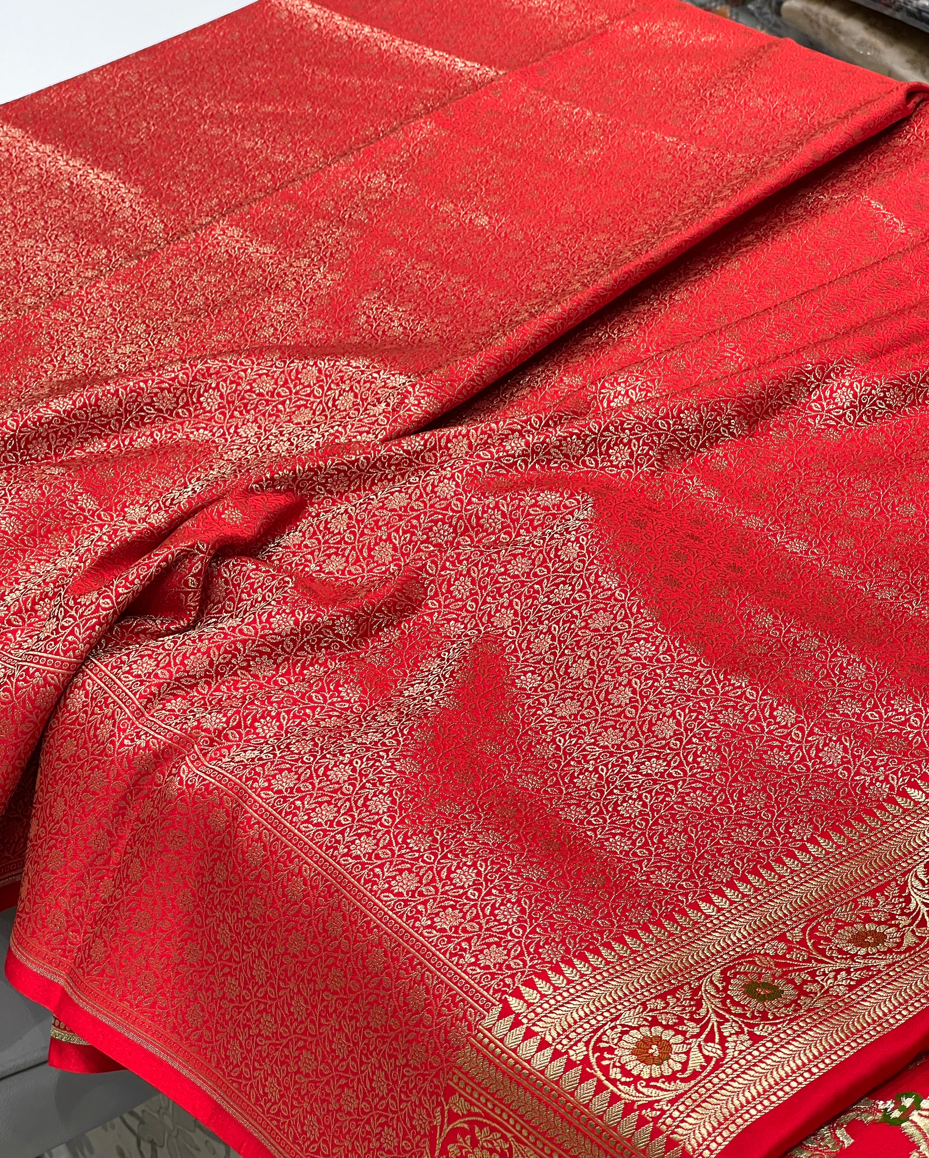 Red Banarasi Silk Jaal Meenakari Saree