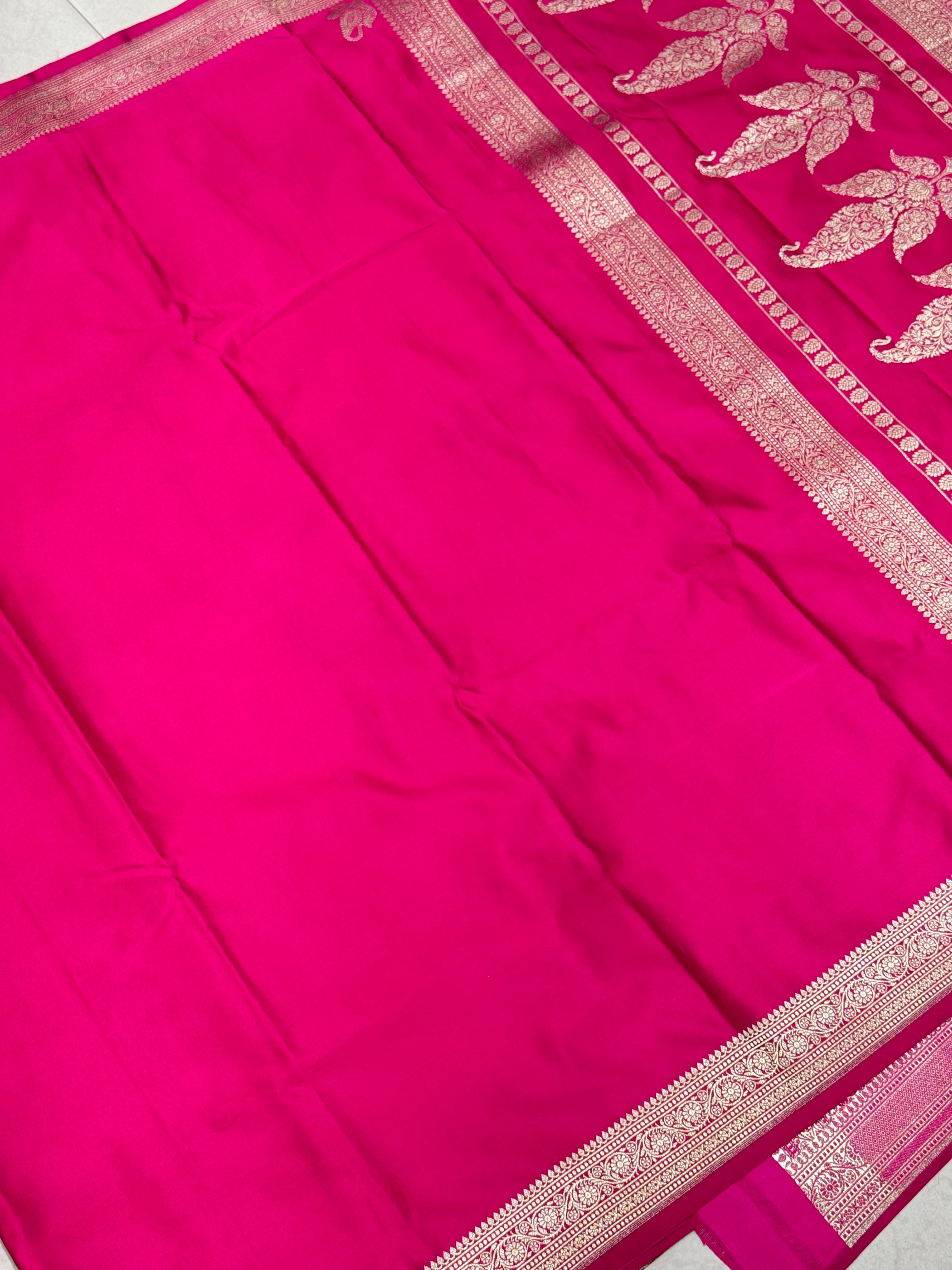 Rani Banarasi Silk Plain Small Border Saree