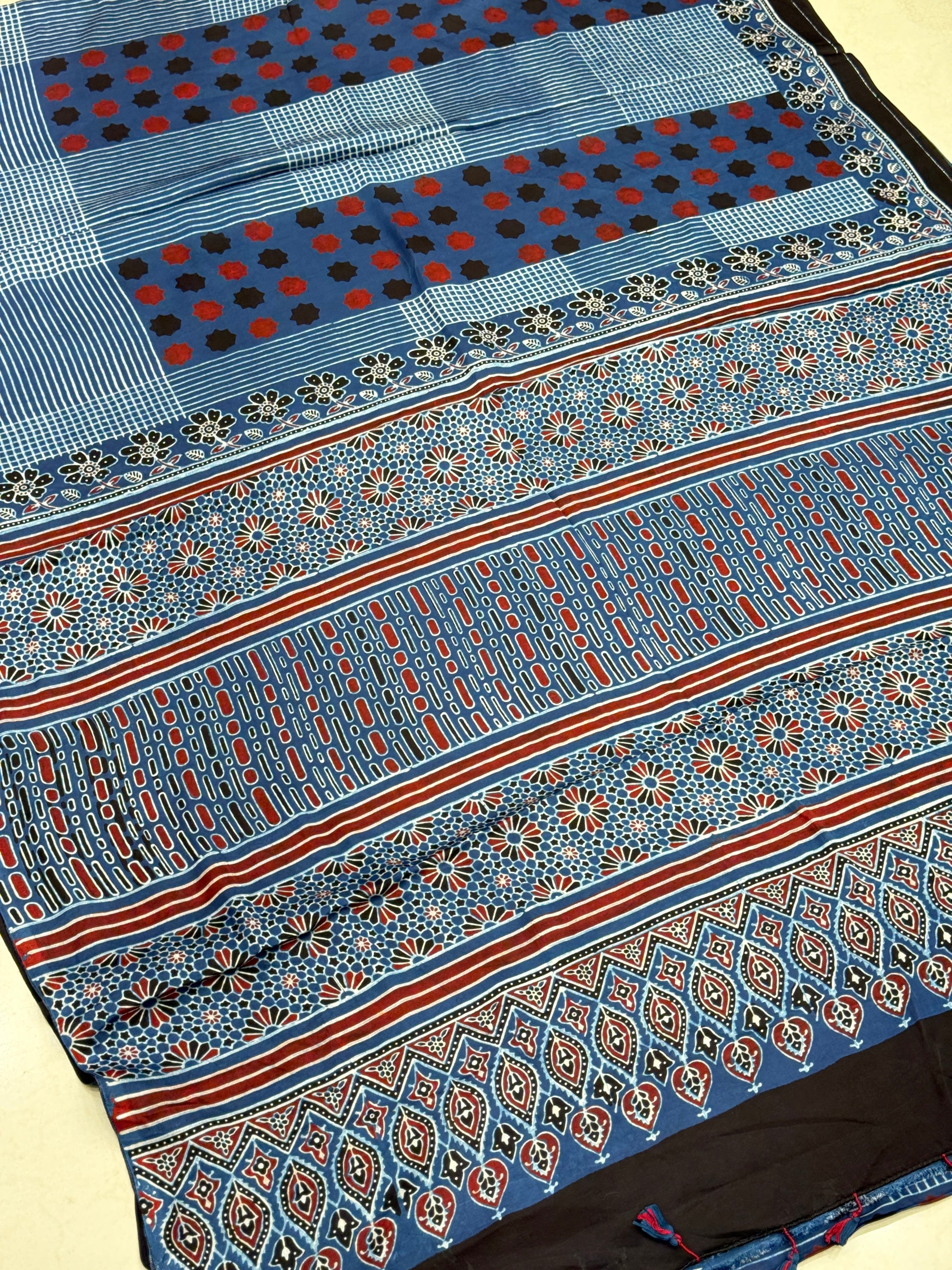 Blue Contemporary Modal Gajji Silk Ajrakh Saree