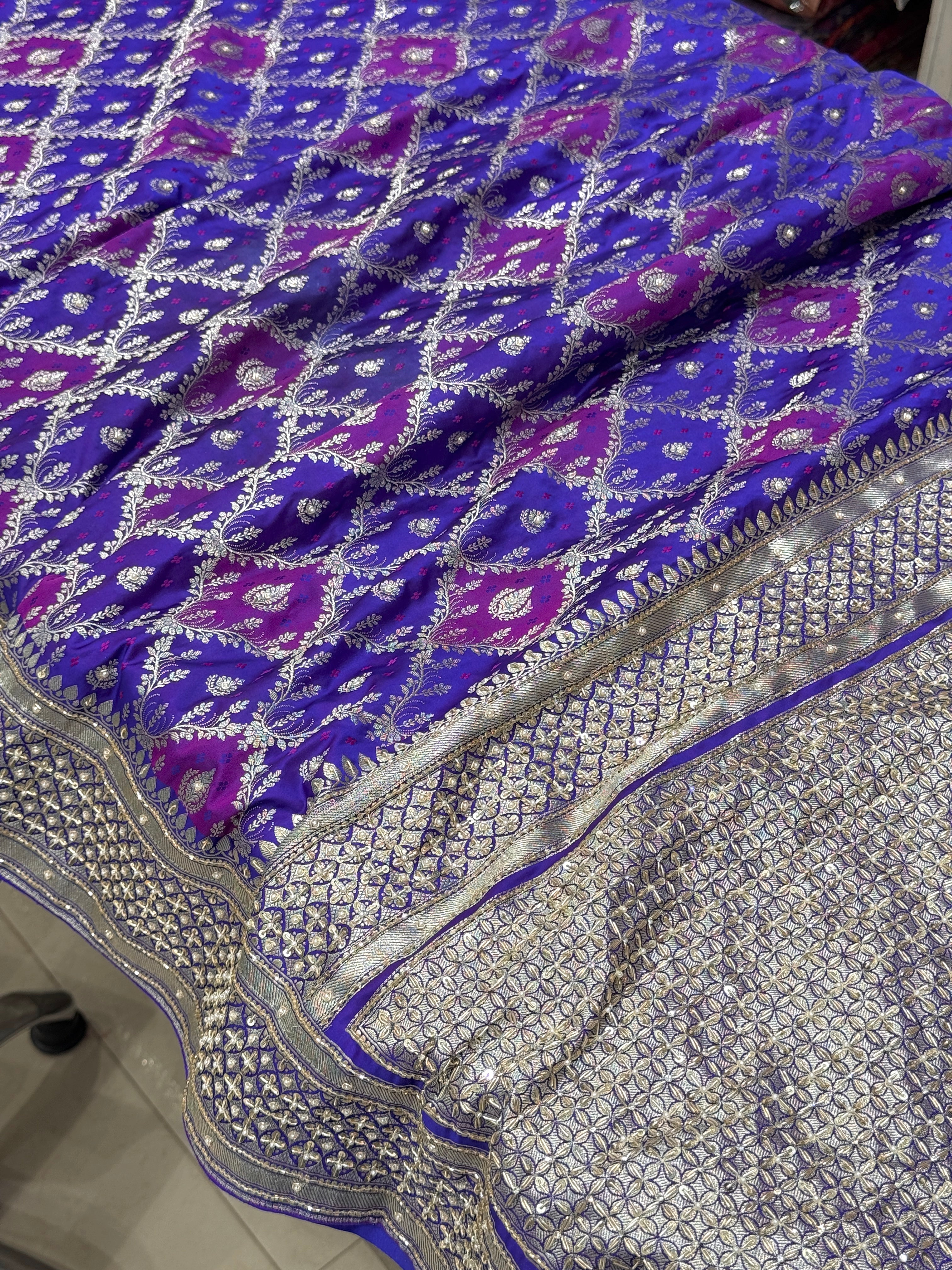 Purple Violet Rangakt Banarasi Silk Zardozi Hand Embroidery Saree