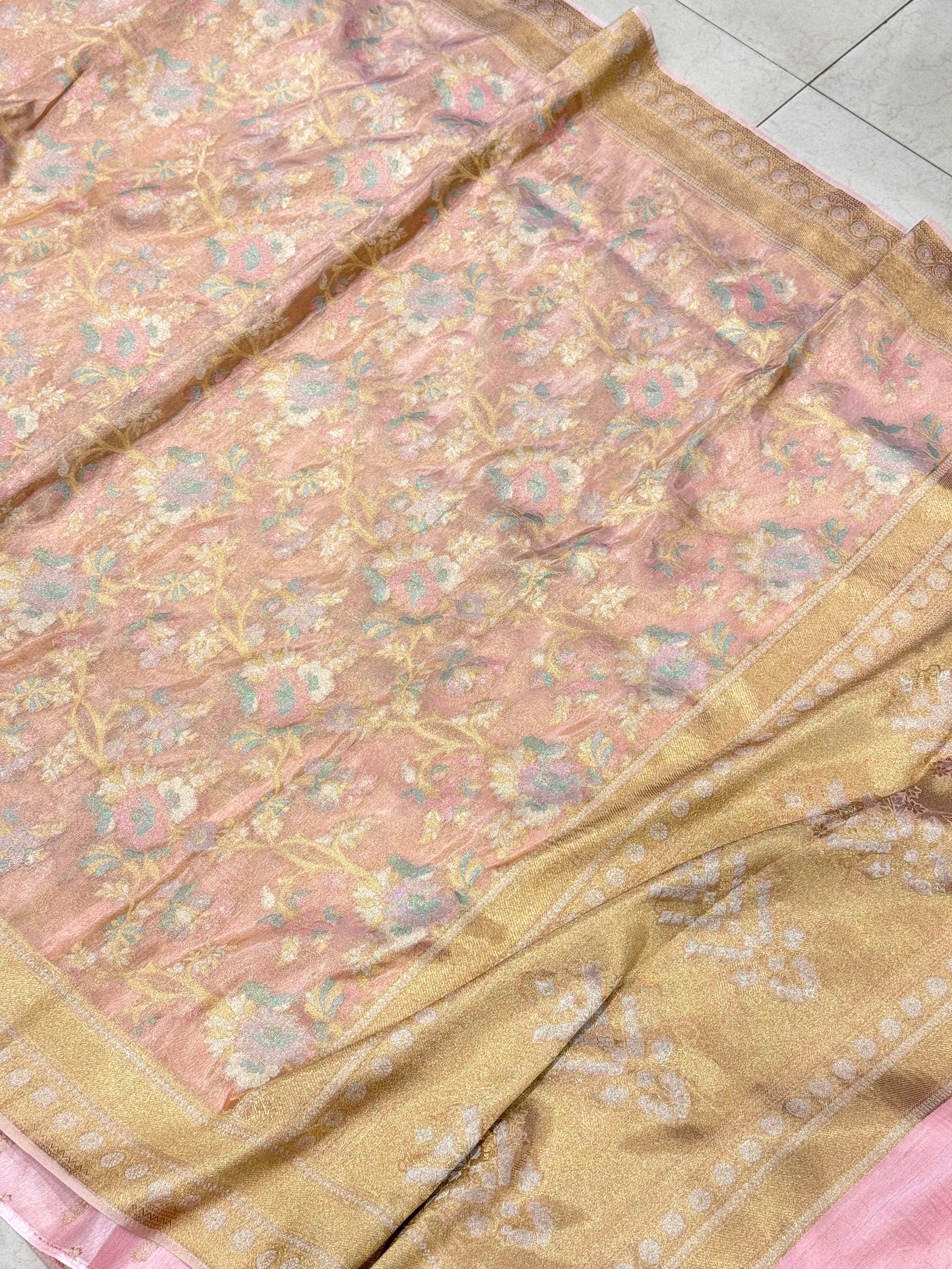 Light Pink Meenakari Munga Tissue Banarasi Saree