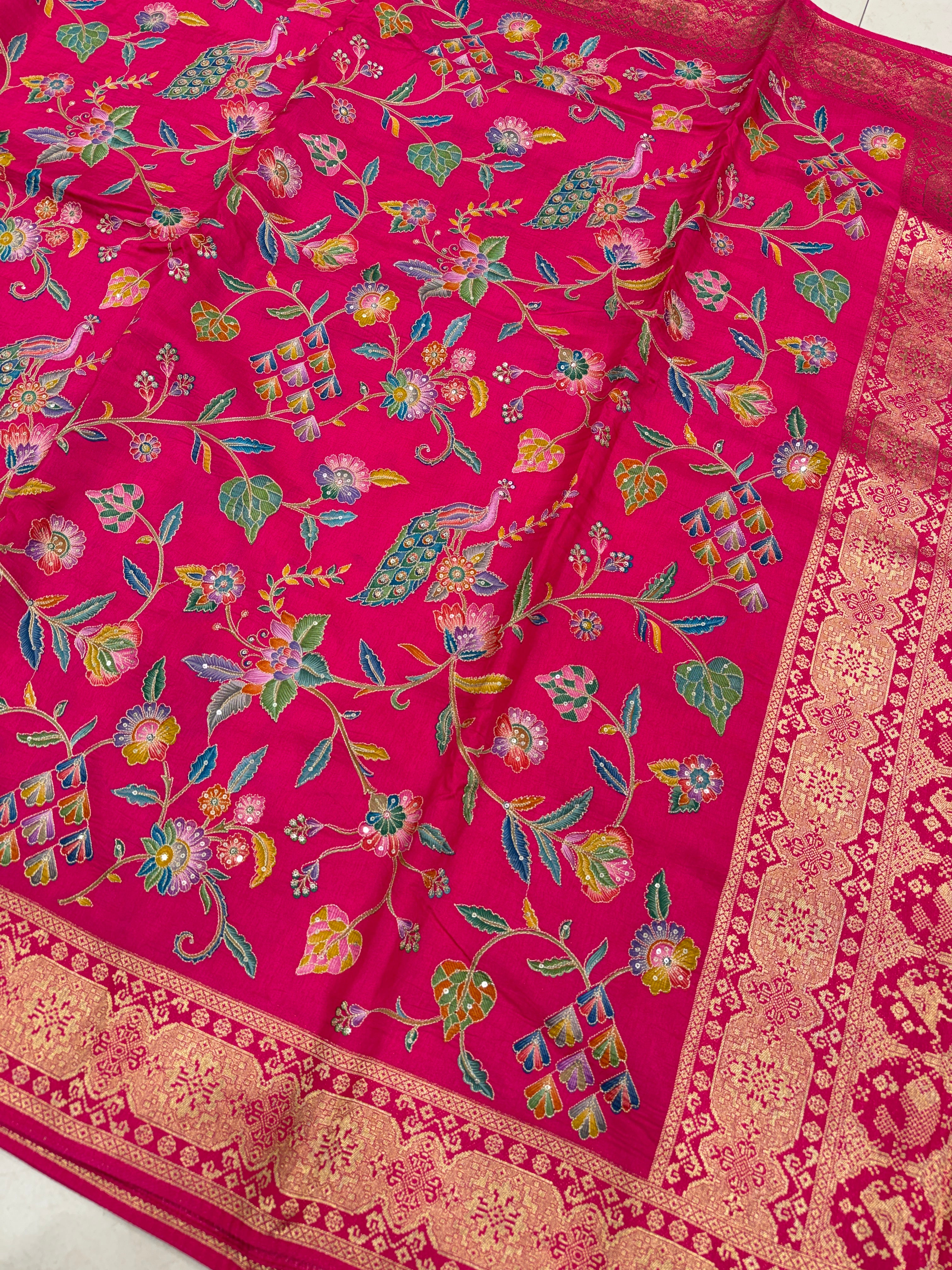 Rani Pink Patola Pallu Banarasi Munga Pita Embroidery Saree