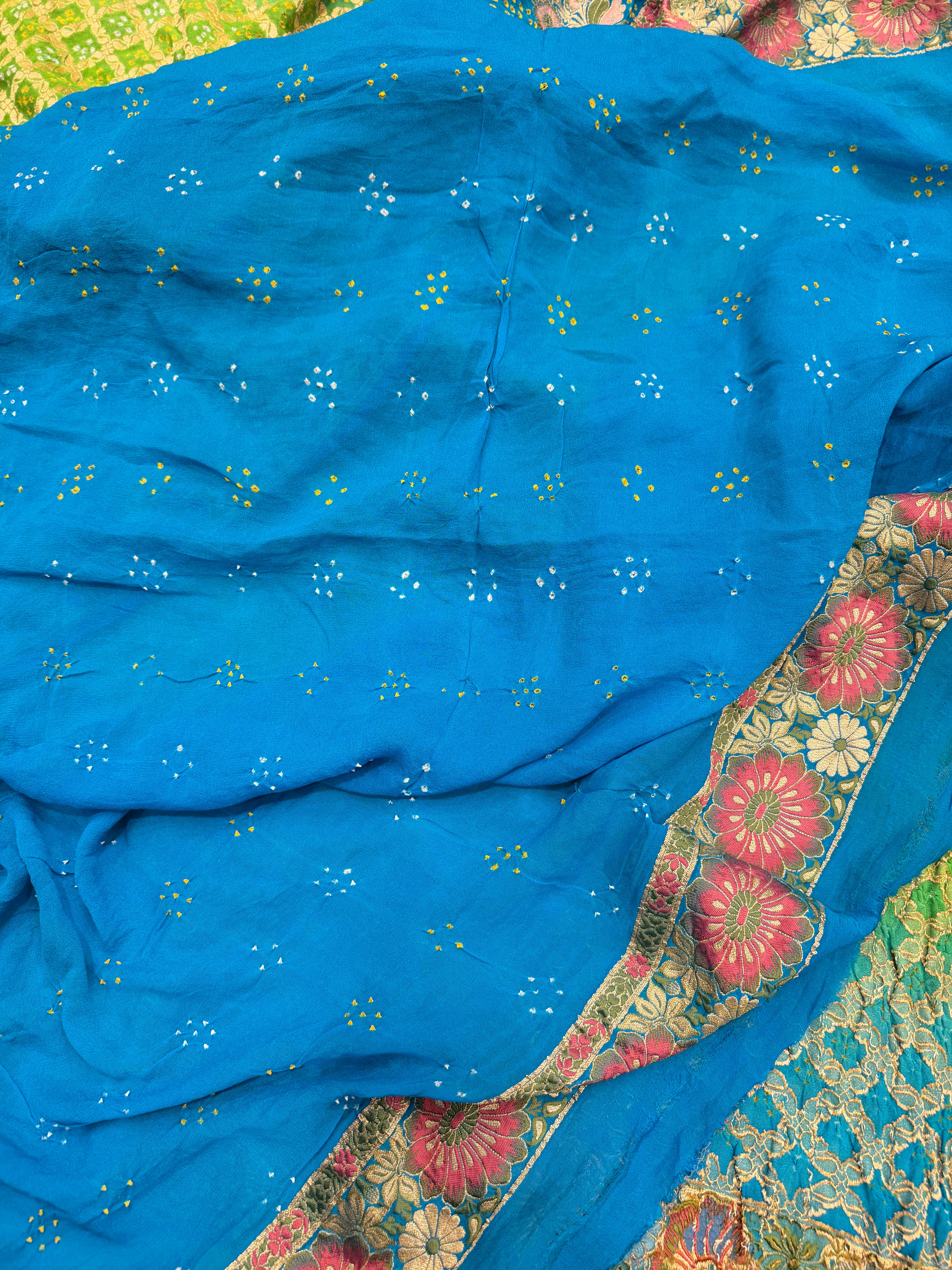 Jhanvi Kapoor Inspired Meenakari Floral Border Rai Bandhej Saree