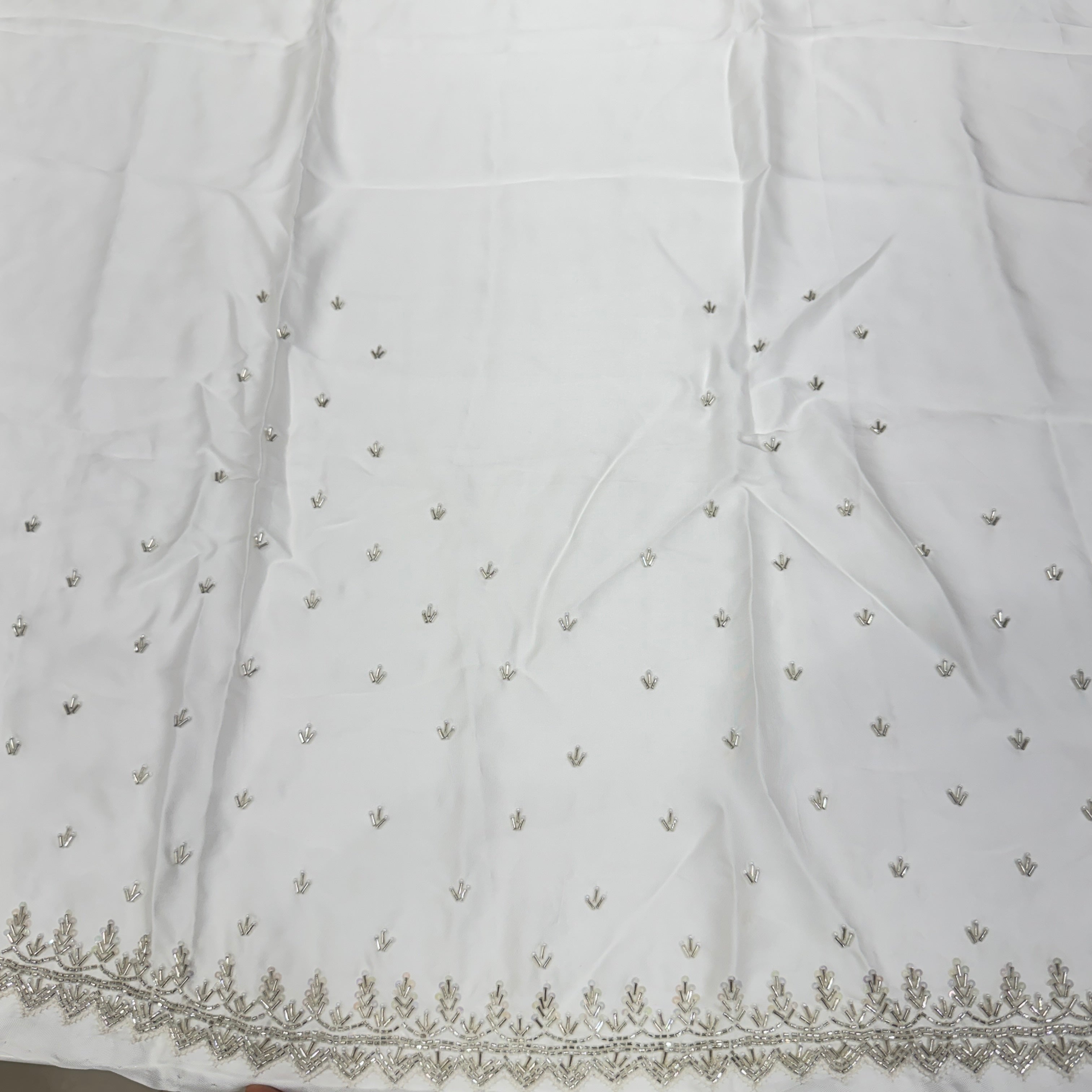 White Satin Hand Embroidery Blouse Piece