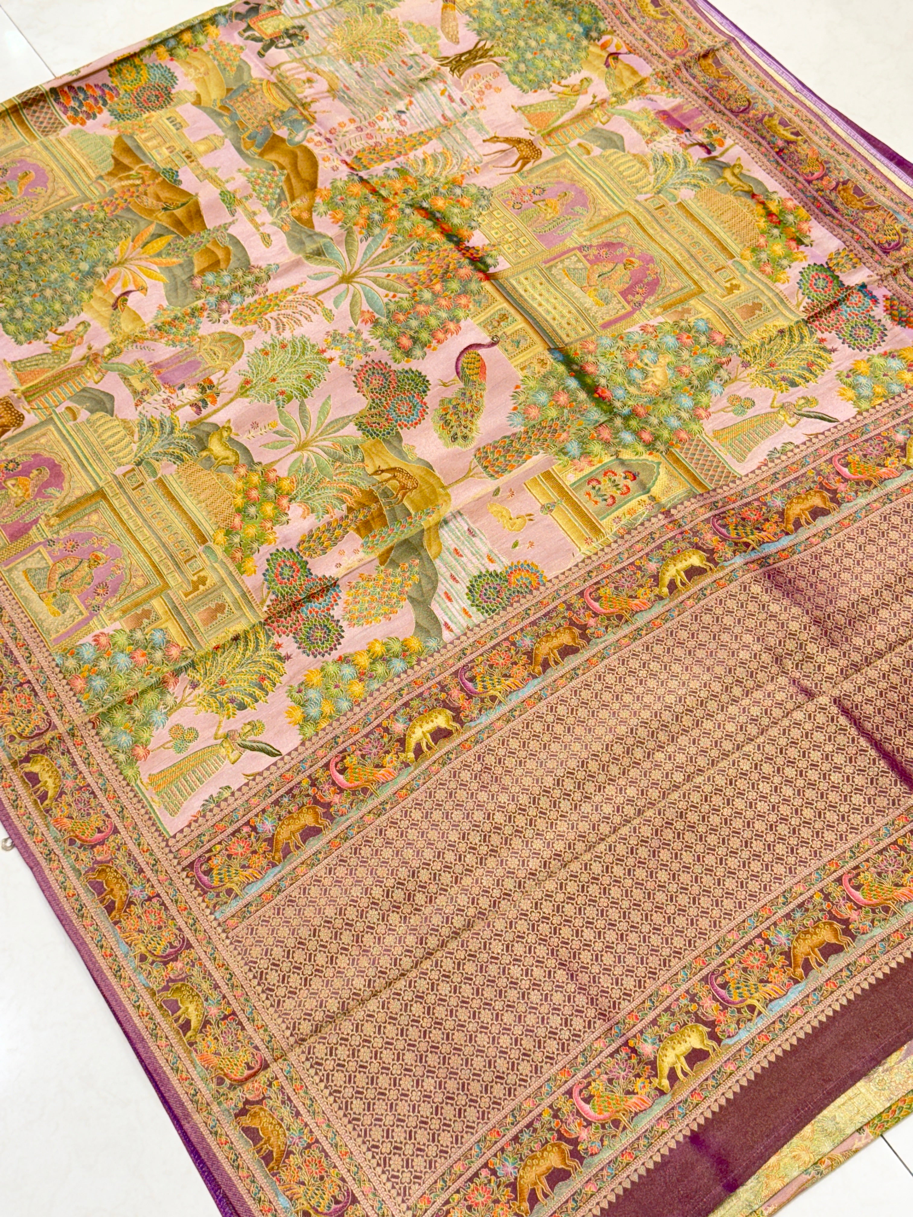 Lilac Jodha Akbar Theme Pashmina Style Darbar Silk Saree