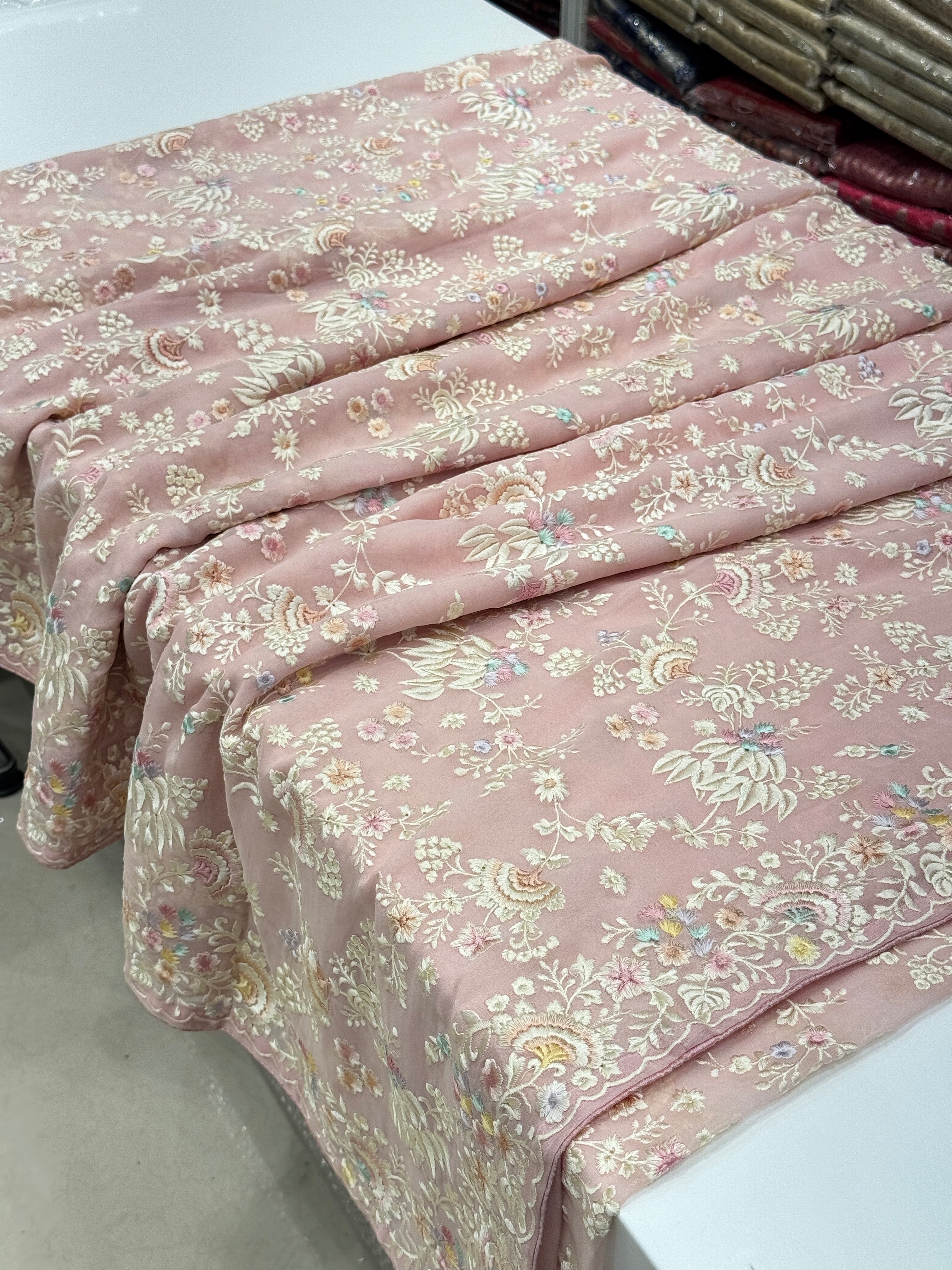 Light Pink Georgette Multi Resham Parsi Gara Saree