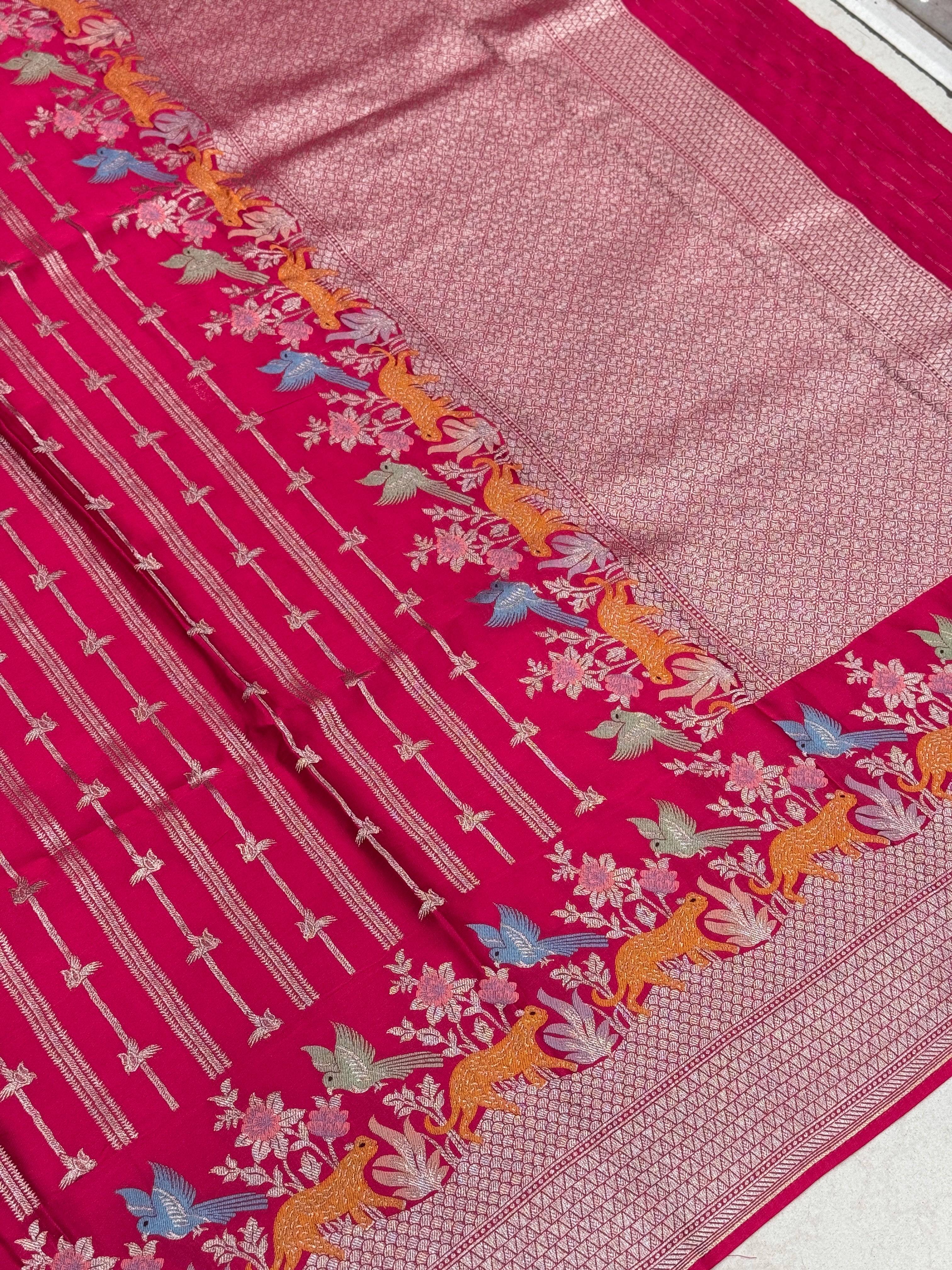 Rani Satin Silk Fauna Border Saree