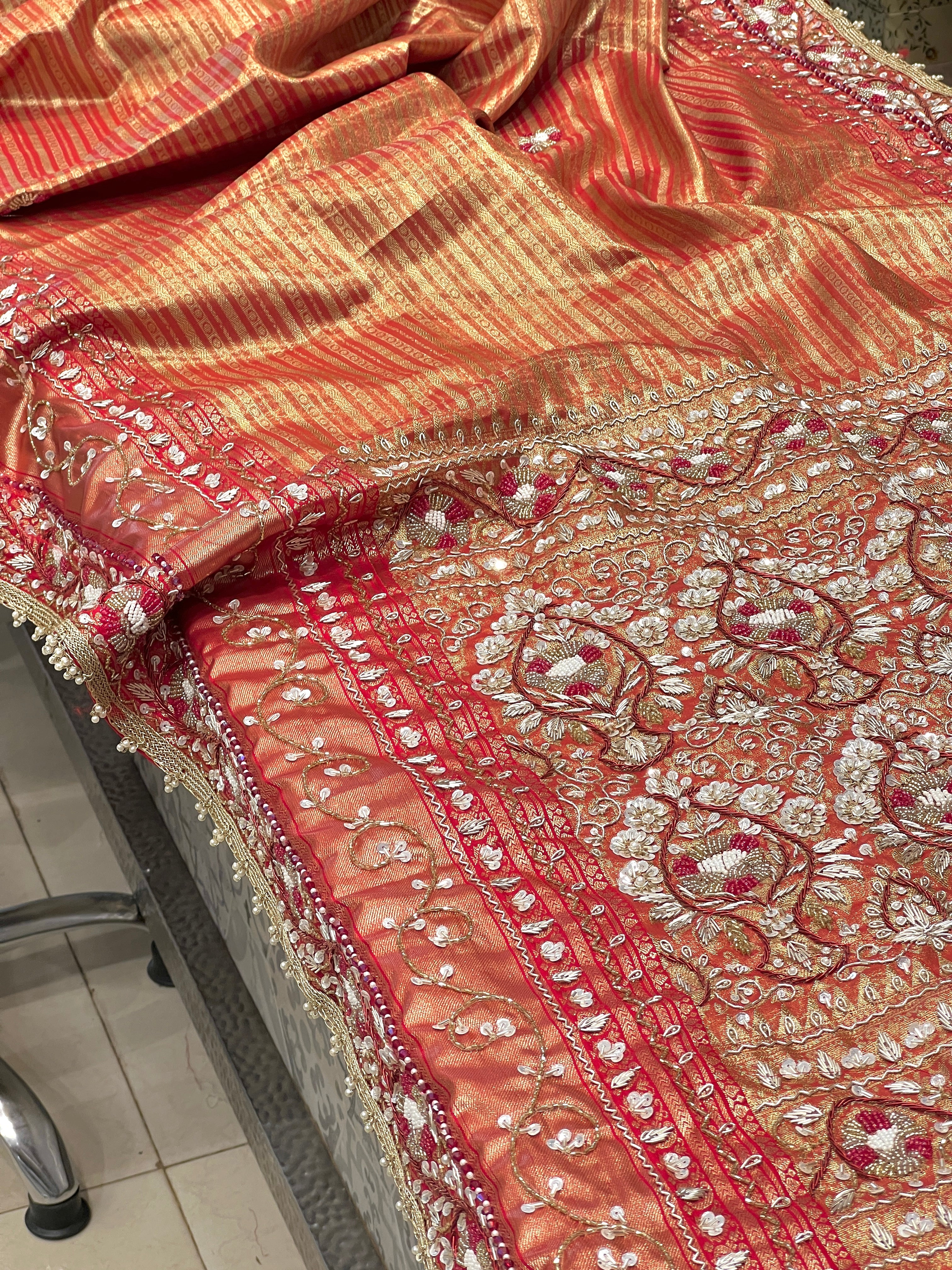 Red Kanjivaram Hand Embroidery Saree