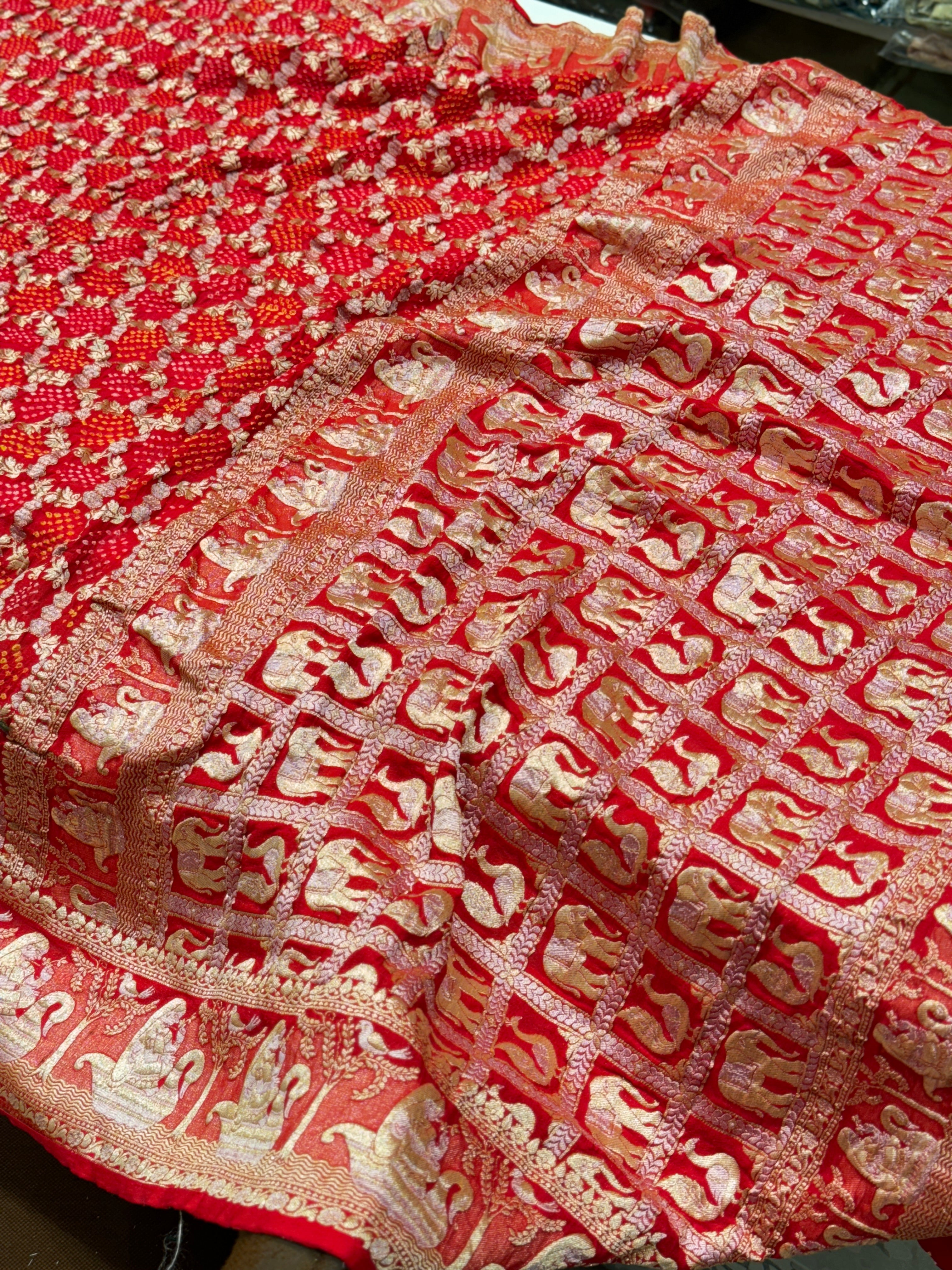 Red Sona Roopa Handmade Bandhej Saree