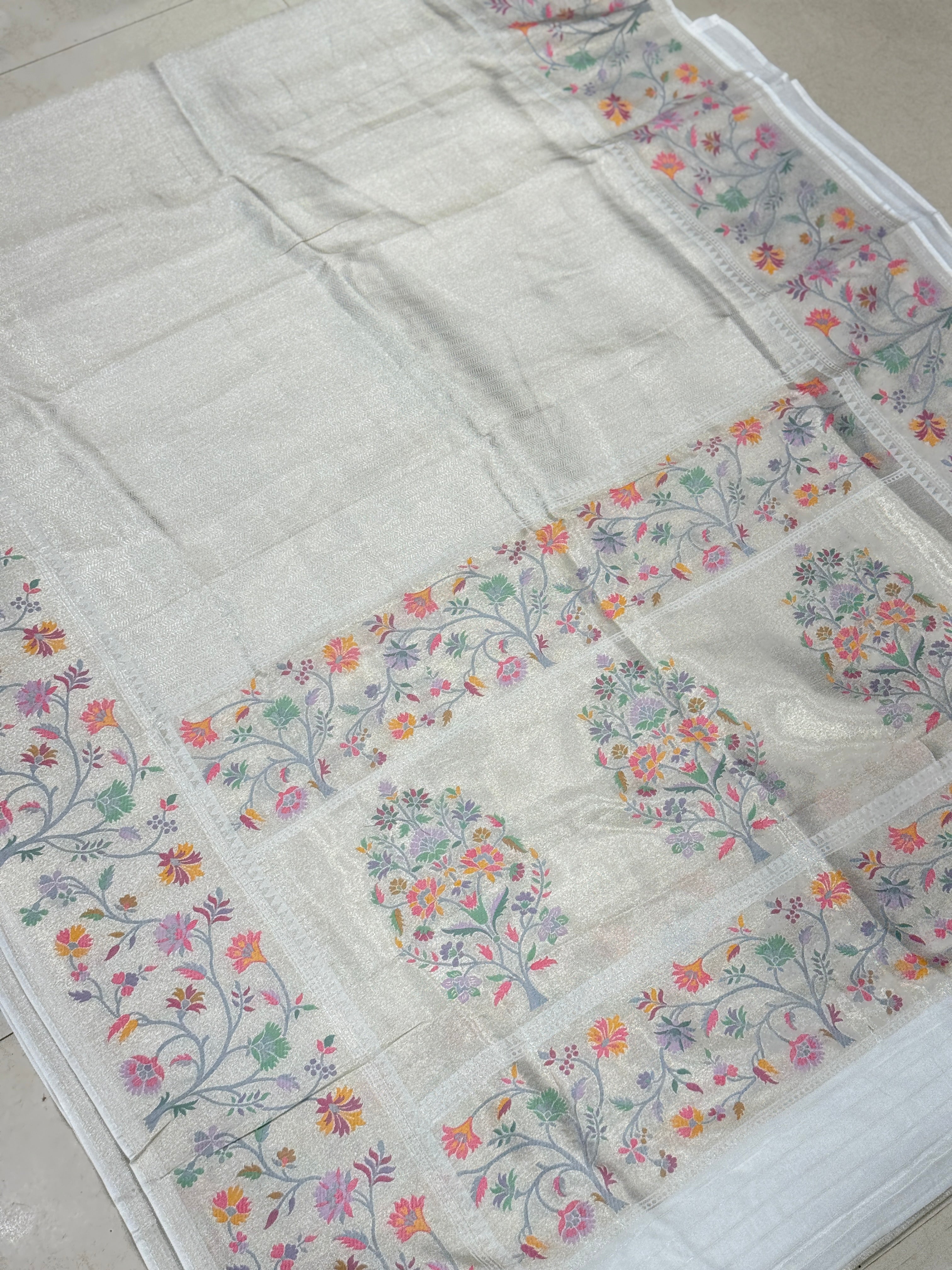 Silver Munga Tissue Paithani Saree