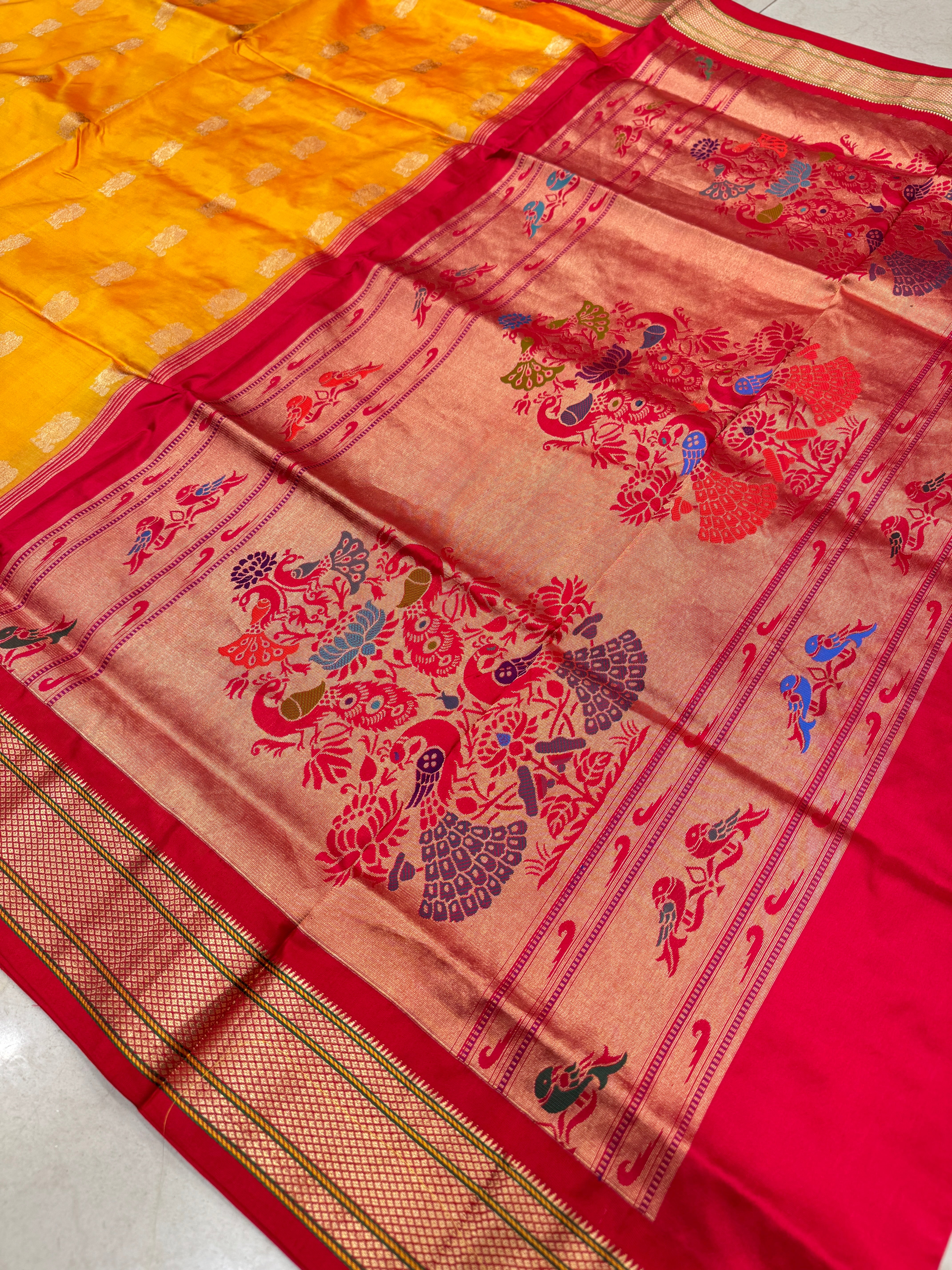 Yellow Red Pure Silk Paithani Saree