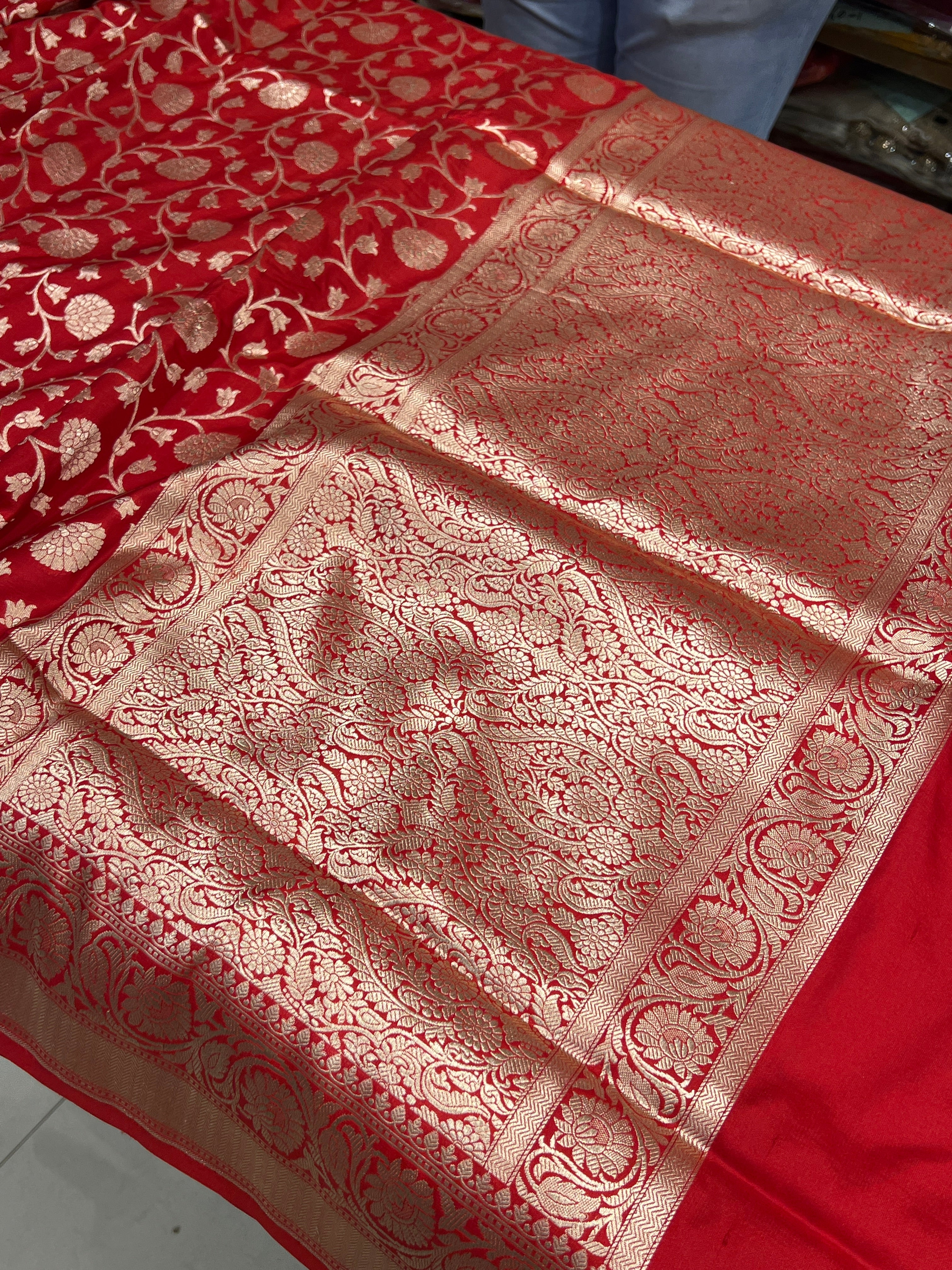 Red Katan Silk Floral Jaal Saree