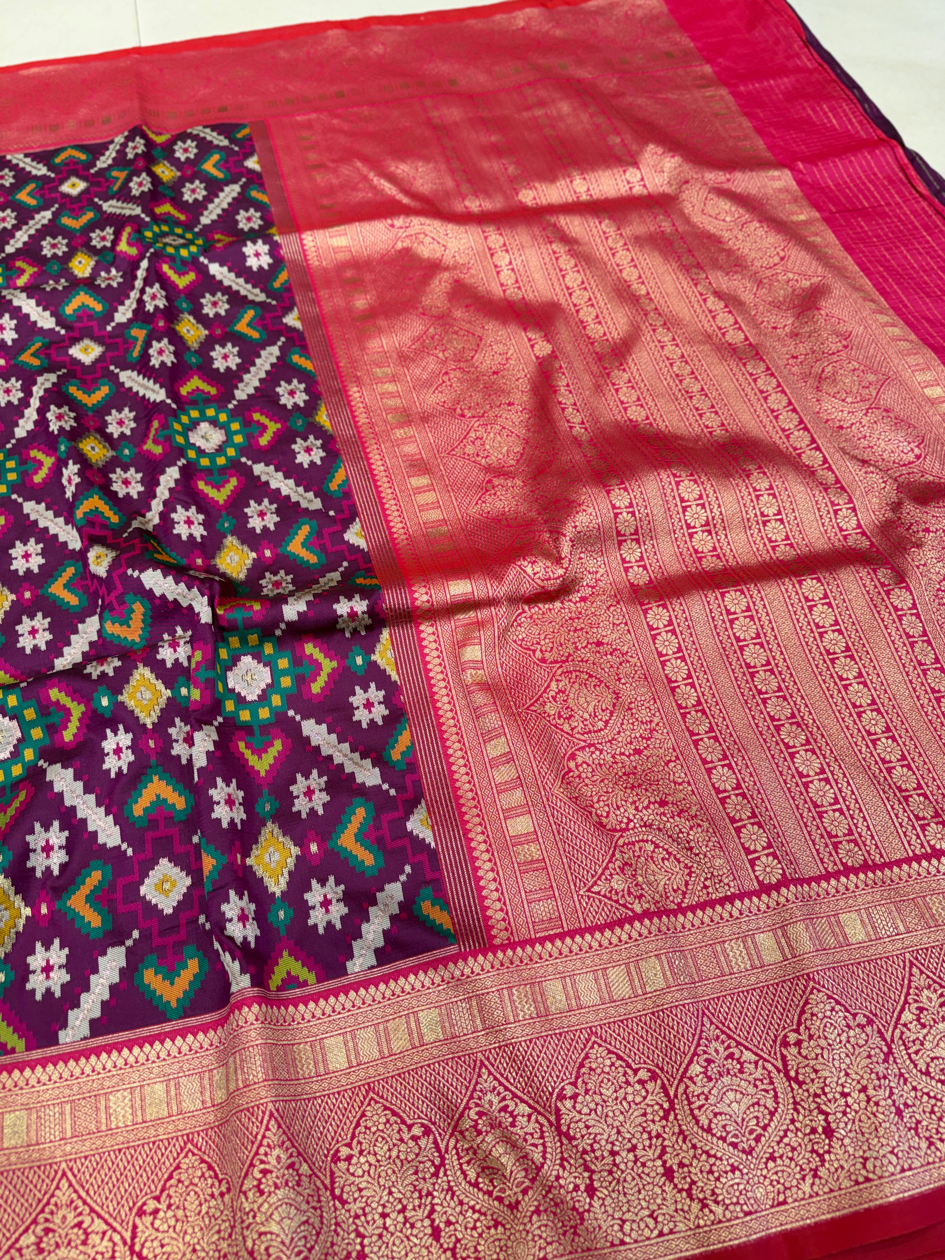 Wine Ratan Chowk Ikat Patola Banarasi Weaved Jaal Saree