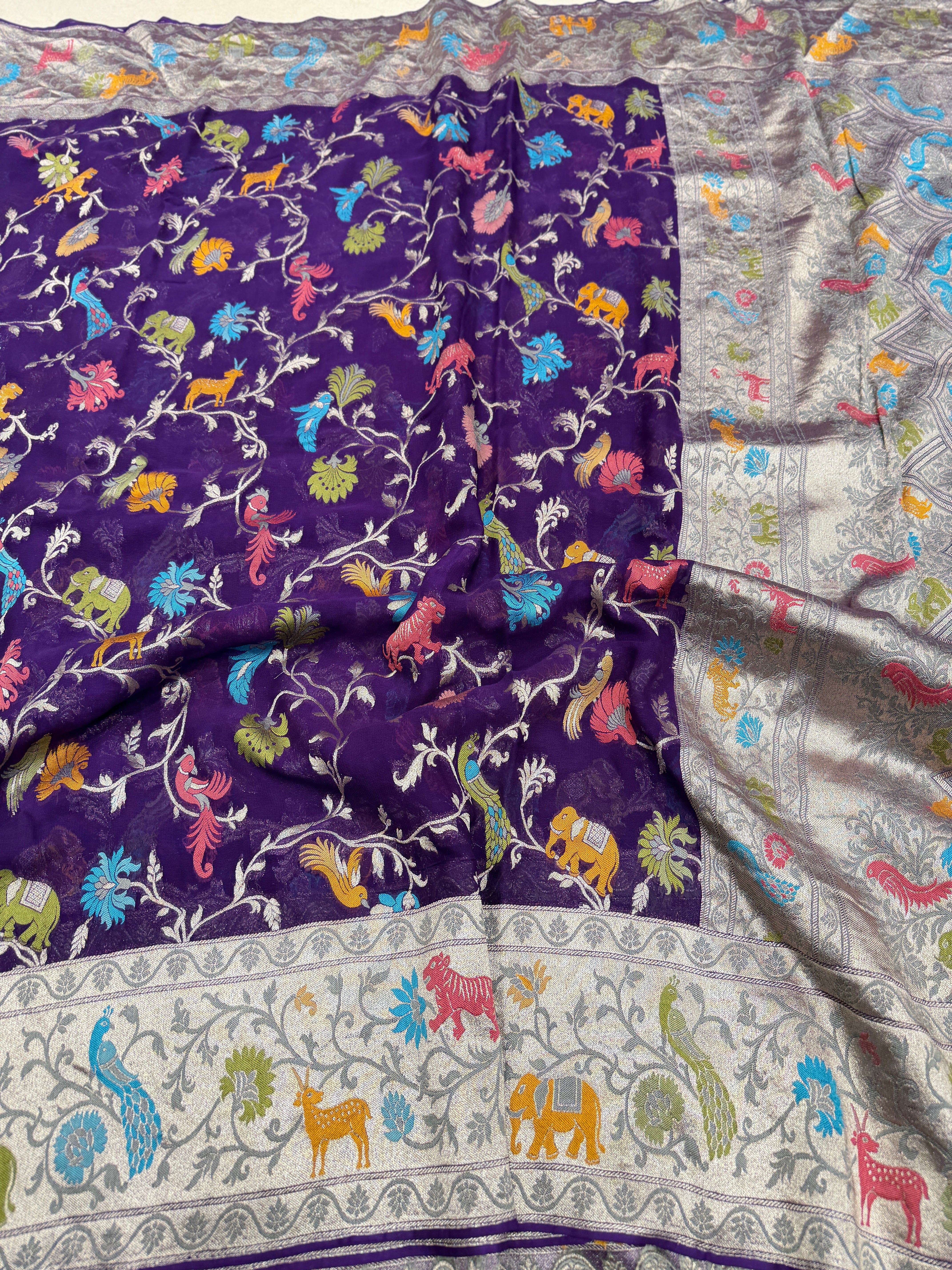 Violet Shikara Banarasi Khaddi Georgette Saree