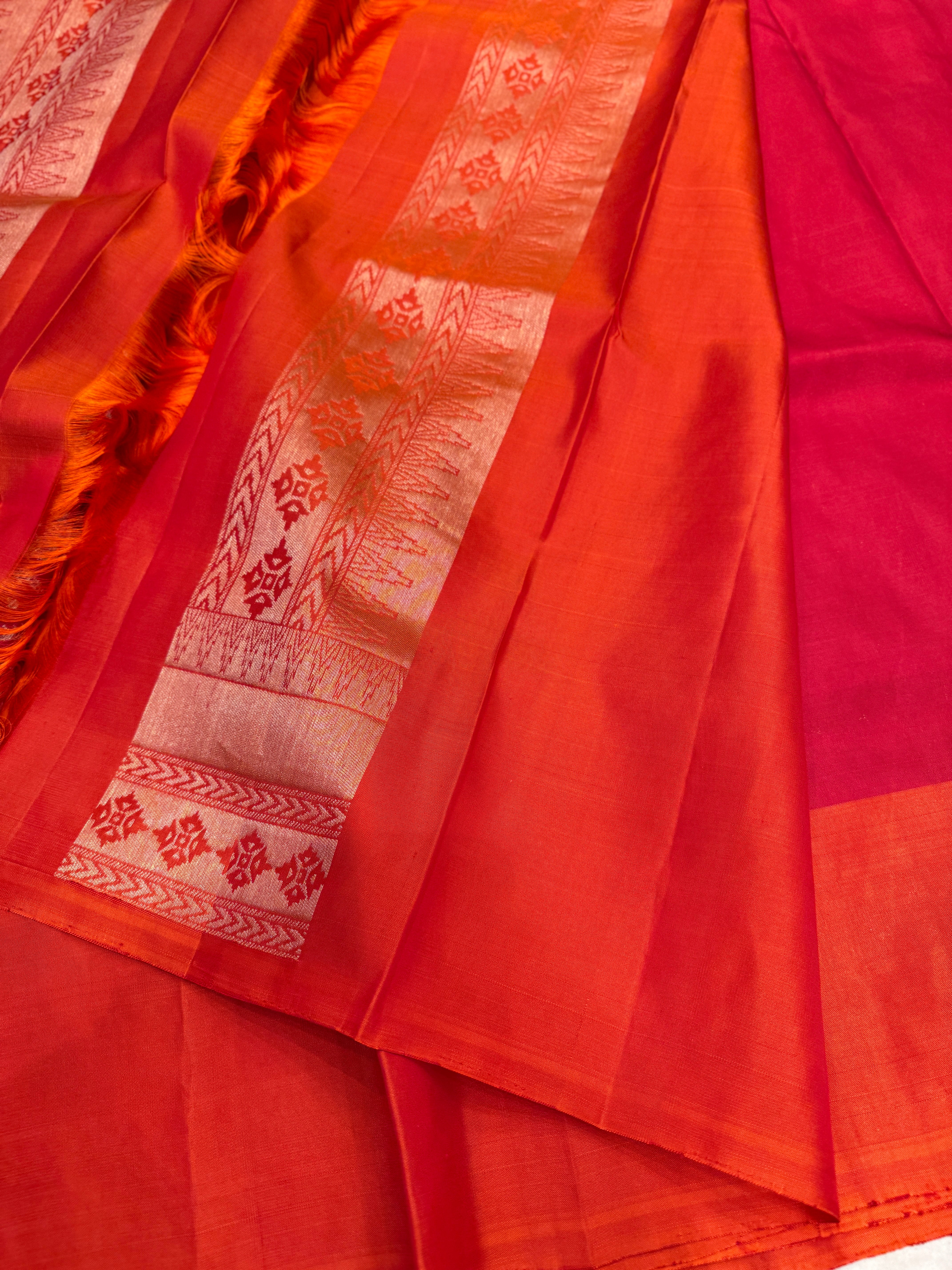 Red Orange Patola Design Inspired Handloom Kanchipuram Pure Silk Saree